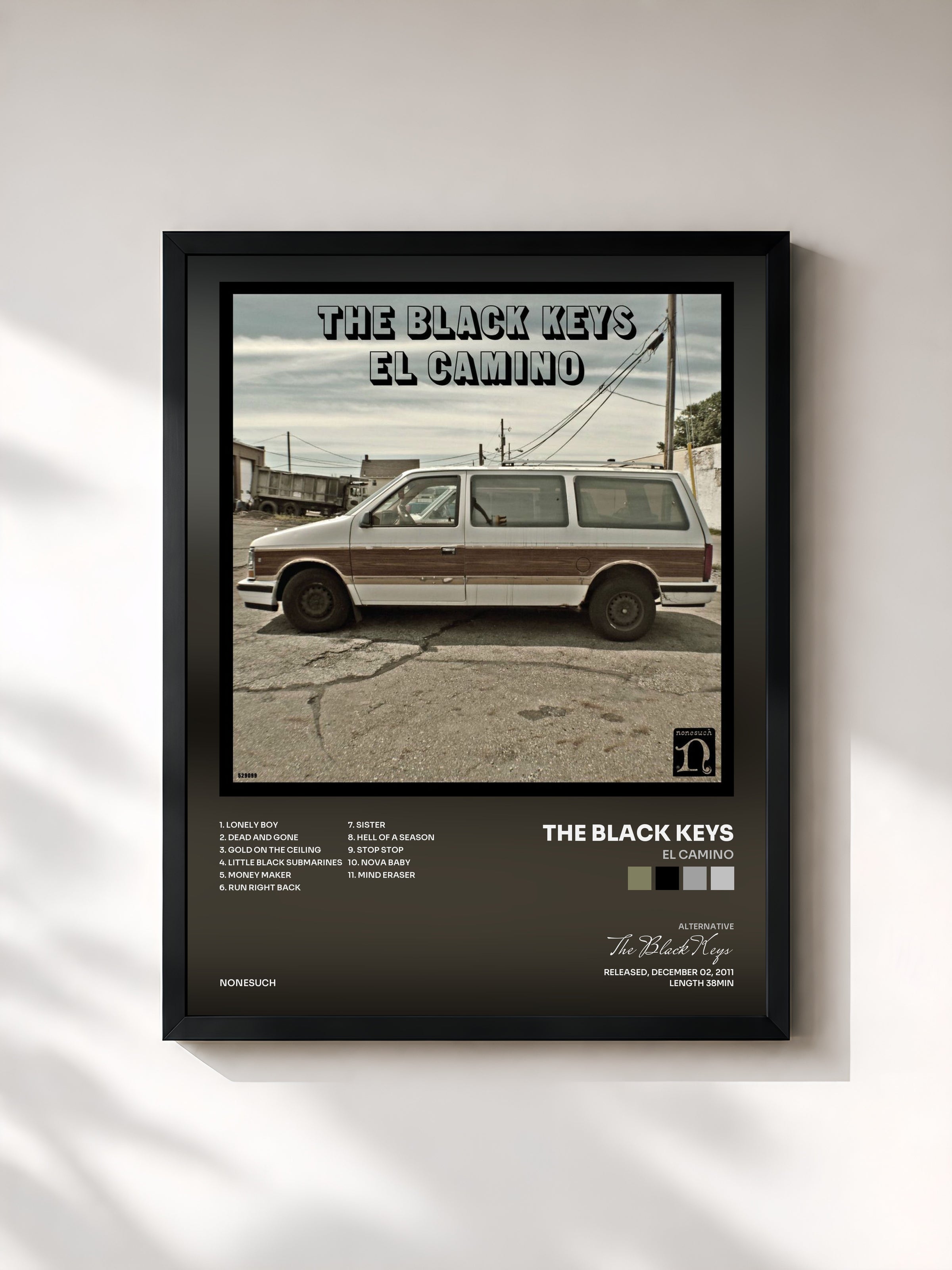 #noir Tableau de l'album El Camino de The Black Keys, cadre noir, imprimé et encadré en France
