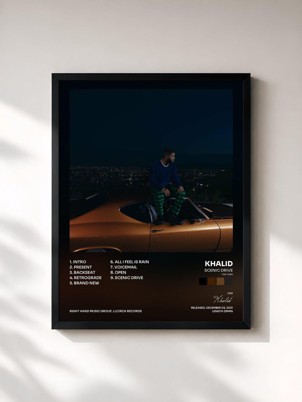 #noir Tableau de l'album Scenic Drive (The Tape) de Khalid, cadre noir, imprimé et encadré en France
