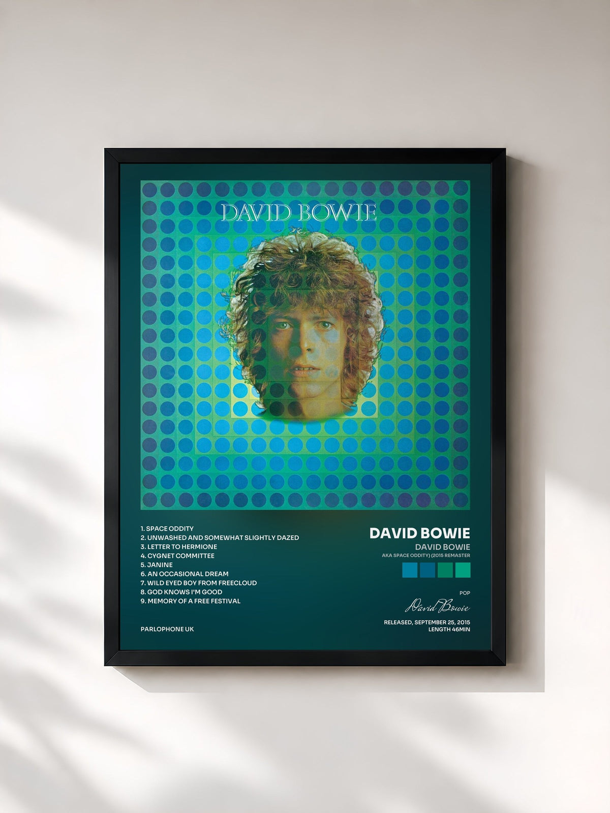 #noir Tableau de l'album David Bowie (aka Space Oddity) (2015 Remaster) de David Bowie, cadre noir, imprimé et encadré en France
