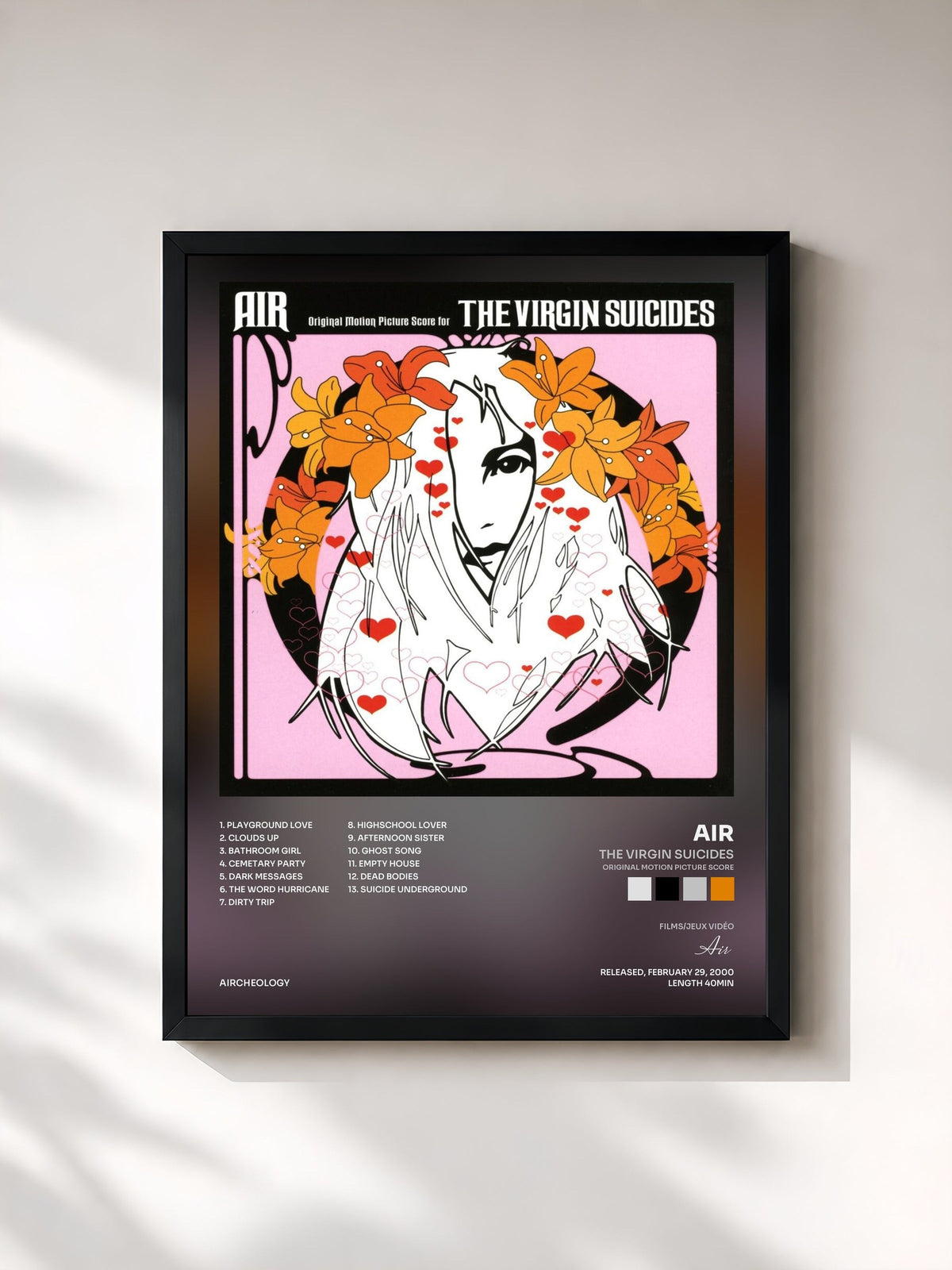 #noir Tableau de l'album The Virgin Suicides (Original Motion Picture Score) de Air, cadre noir, imprimé et encadré en France