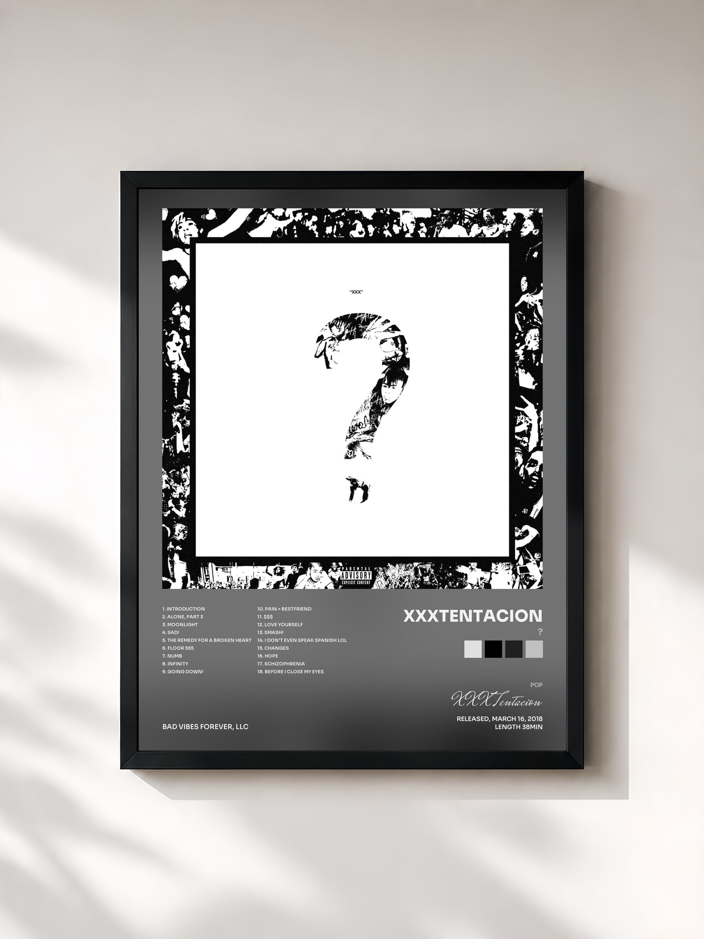 #noir Tableau de l'album ? de XXXTentacion, cadre noir, imprimé et encadré en France