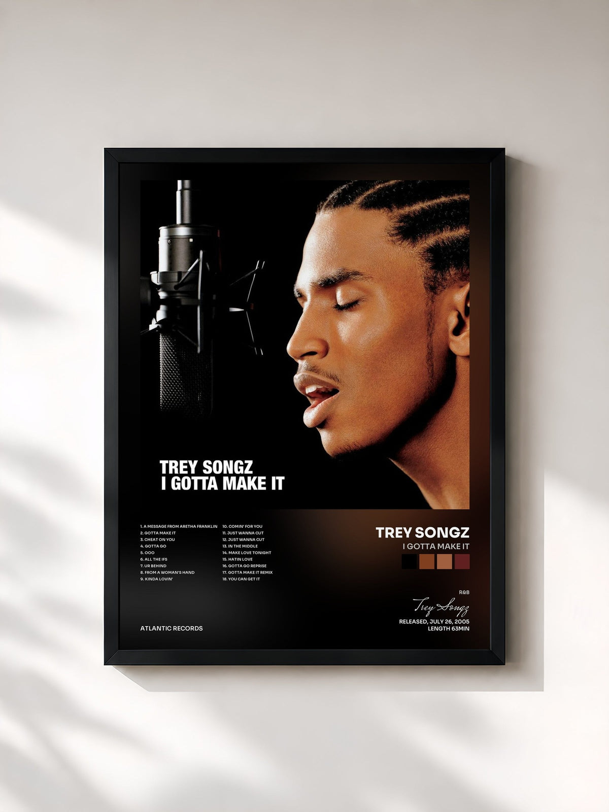 #noir Tableau de l'album I Gotta Make It de Trey Songz, cadre noir, imprimé et encadré en France