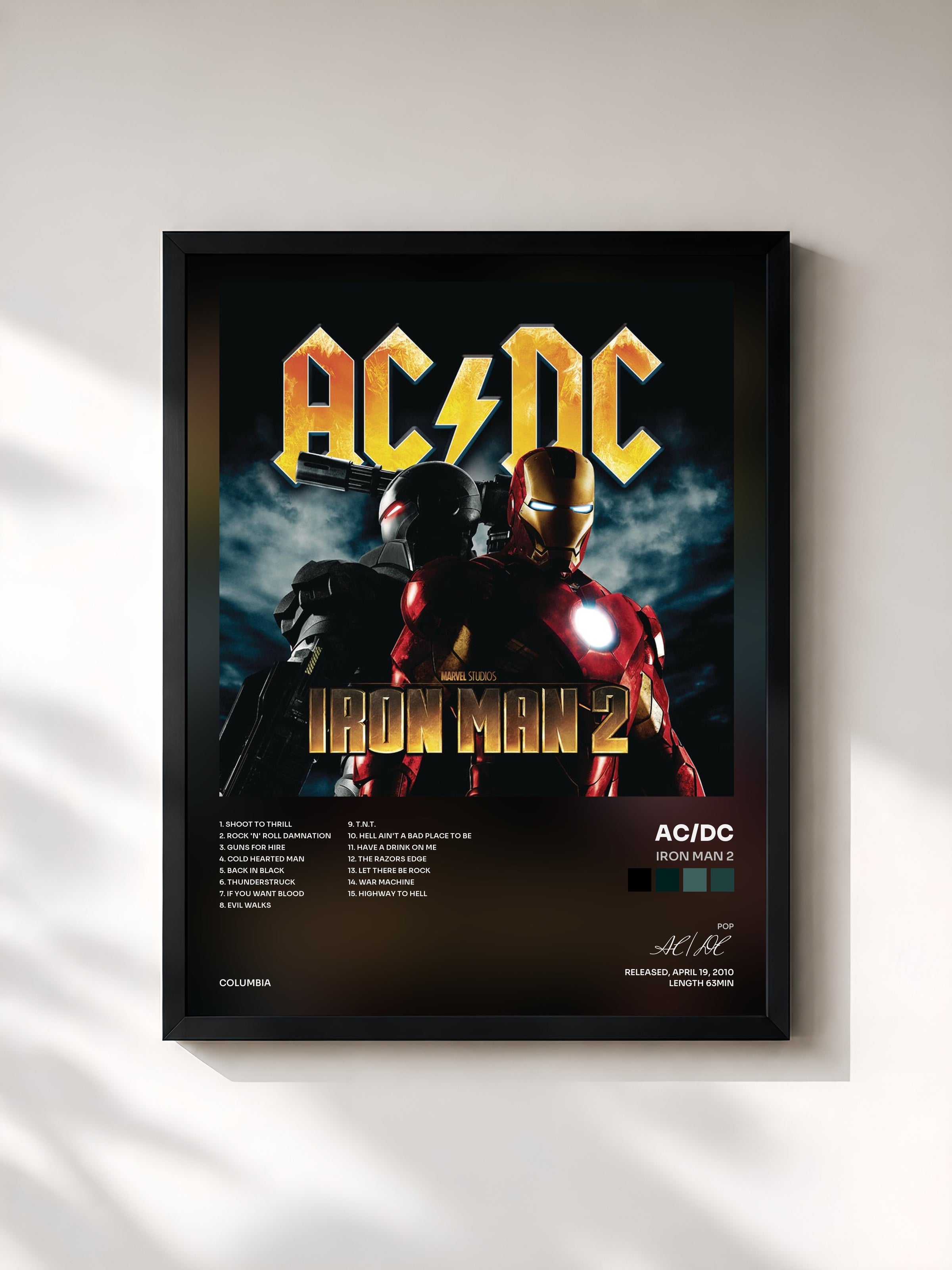 #noir Tableau de l'album Iron Man 2 de AC/DC, cadre noir, imprimé et encadré en France