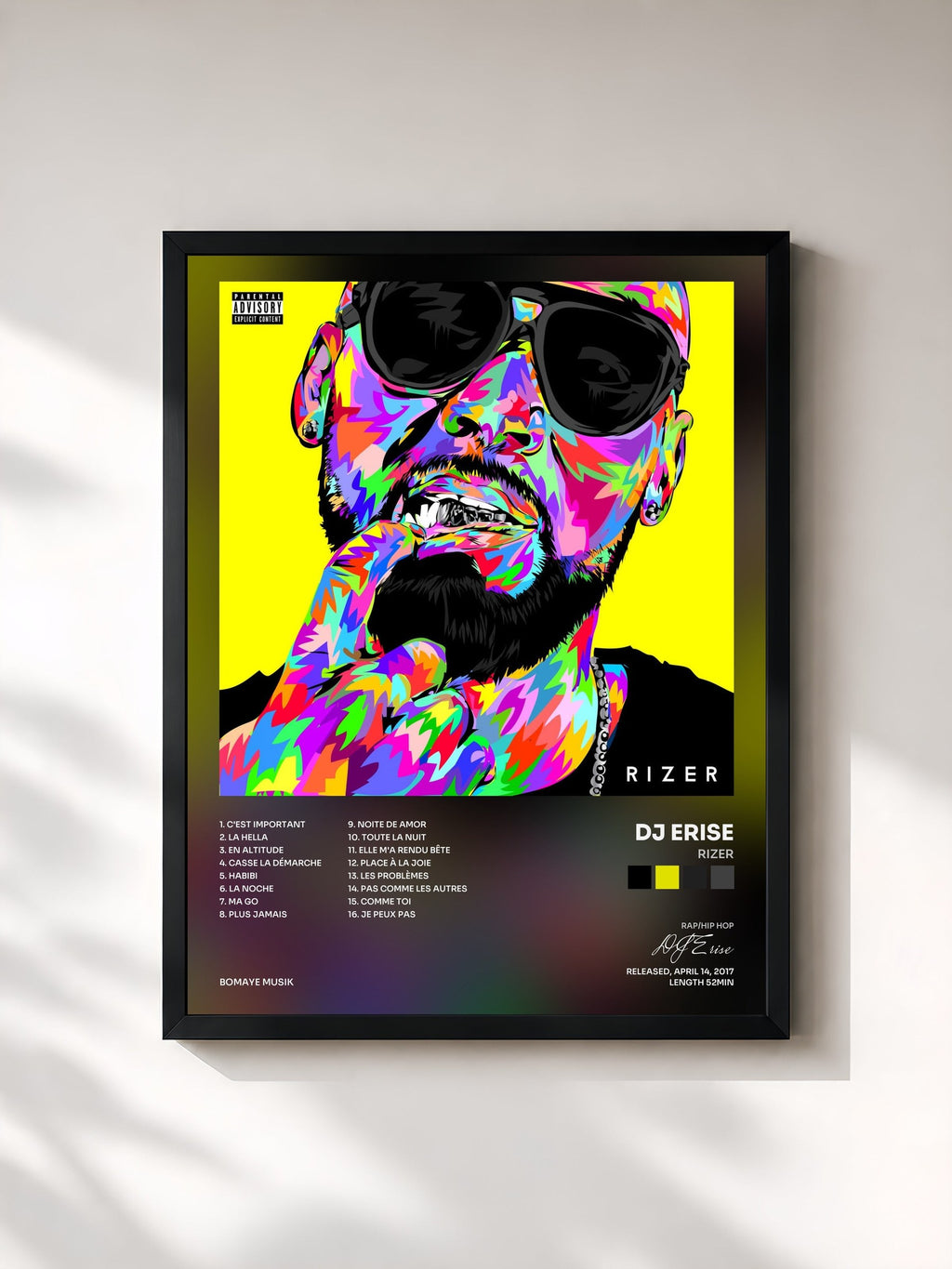 #noir Rizer de DJ Erise en lámina enmarcada, marco negro, impresa y enmarcada en Francia