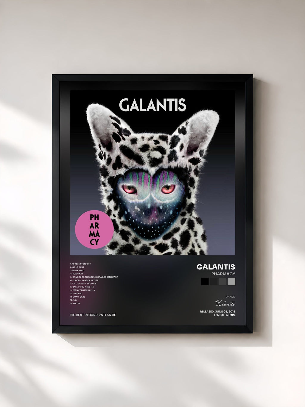 #noir Tableau de l'album Pharmacy de Galantis, cadre noir, imprimé et encadré en France