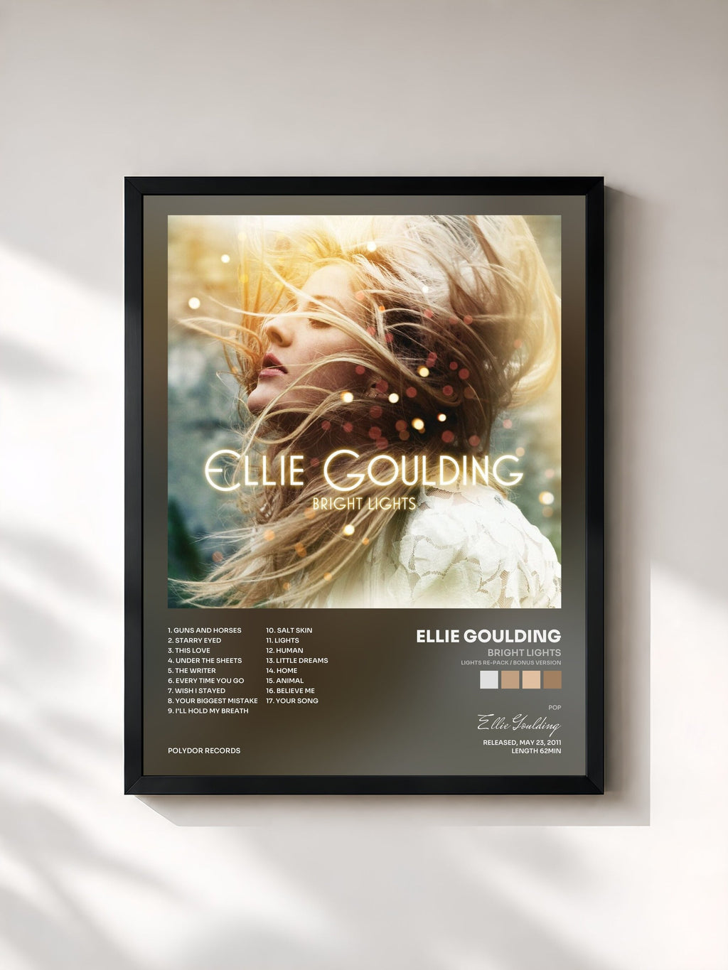 #noir Tableau de l'album Bright Lights (Lights Re-pack / Bonus Version) de Ellie Goulding, cadre noir, imprimé et encadré en France