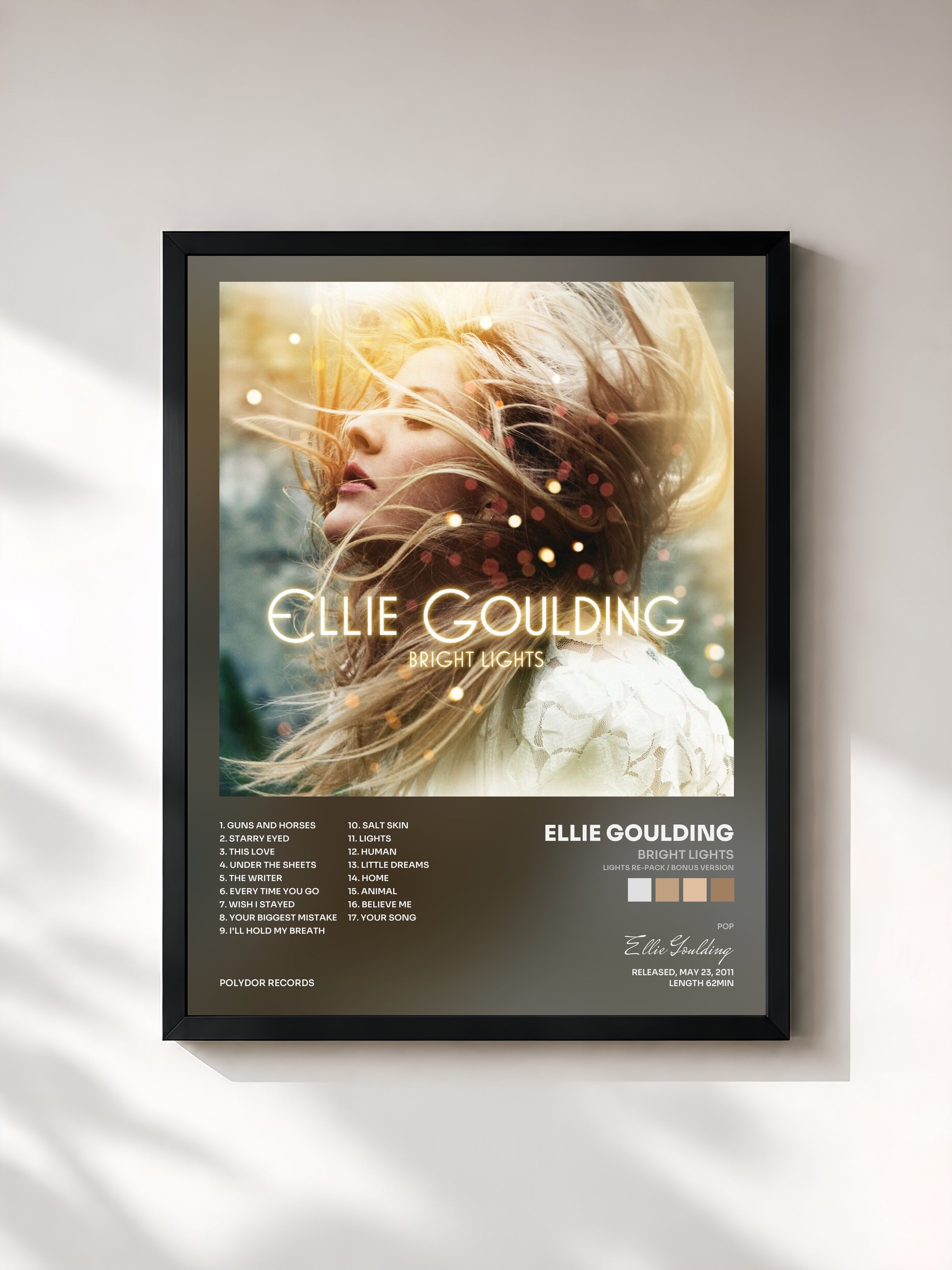 #noir Tableau de l'album Bright Lights (Lights Re-pack / Bonus Version) de Ellie Goulding, cadre noir, imprimé et encadré en France