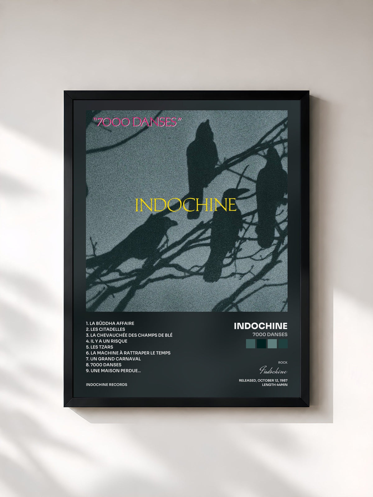 #noir 7000 danses by Indochine as a framed art print, black frame, printed and framed in France