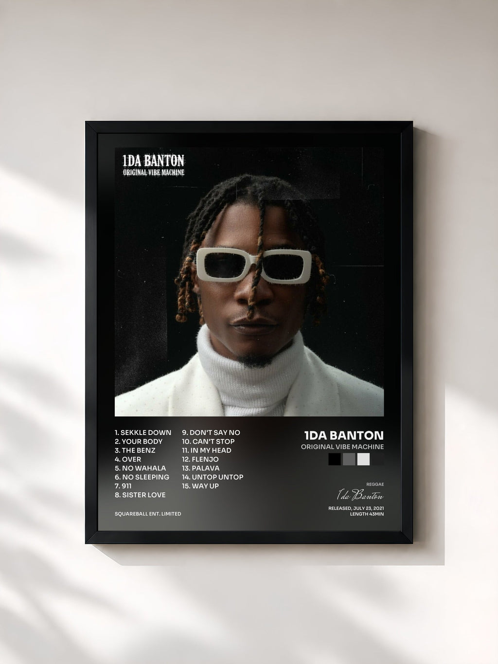 #noir Tableau de l'album Original Vibe Machine de 1da Banton, cadre noir, imprimé et encadré en France