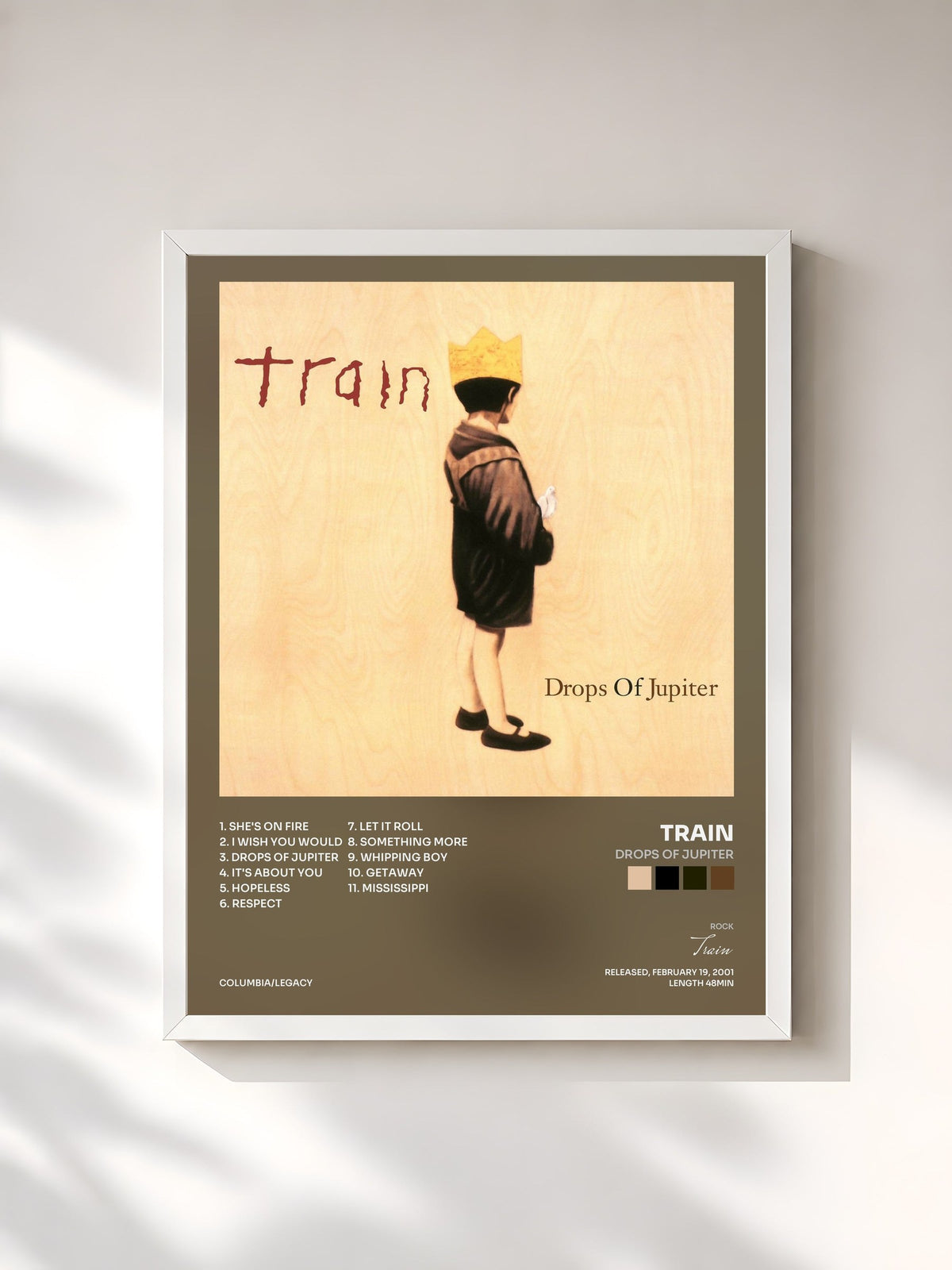 #blanc Tableau de l'album Drops Of Jupiter de Train, cadre blanc, imprimé et encadré en France