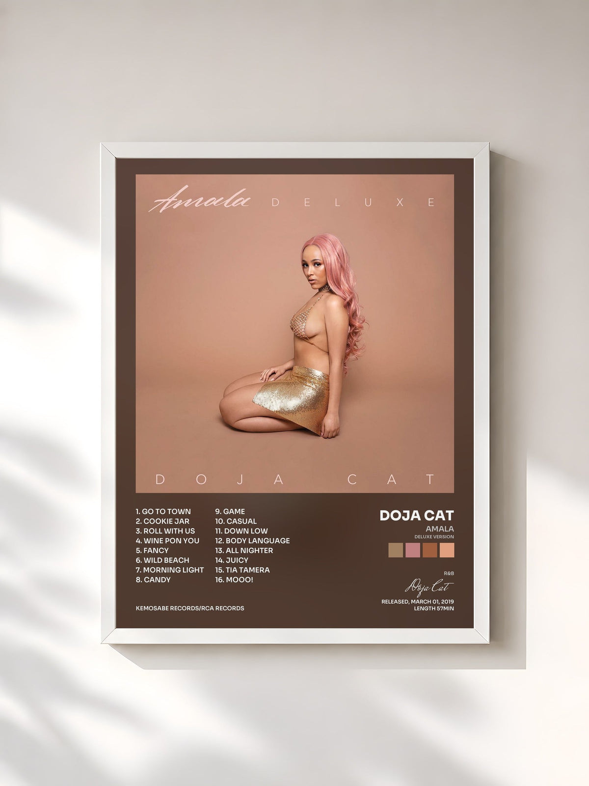 #blanc Tableau de l'album Amala (Deluxe Version) de Doja Cat, cadre blanc, imprimé et encadré en France