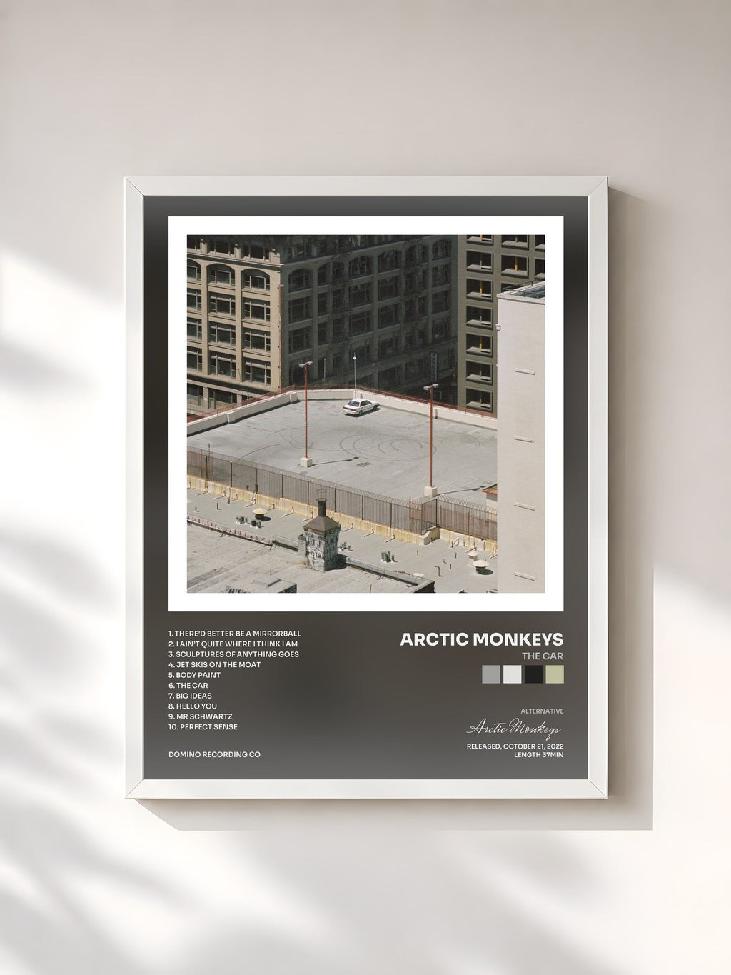 #blanc Tableau de l'album The Car de Arctic Monkeys, cadre blanc, imprimé et encadré en France