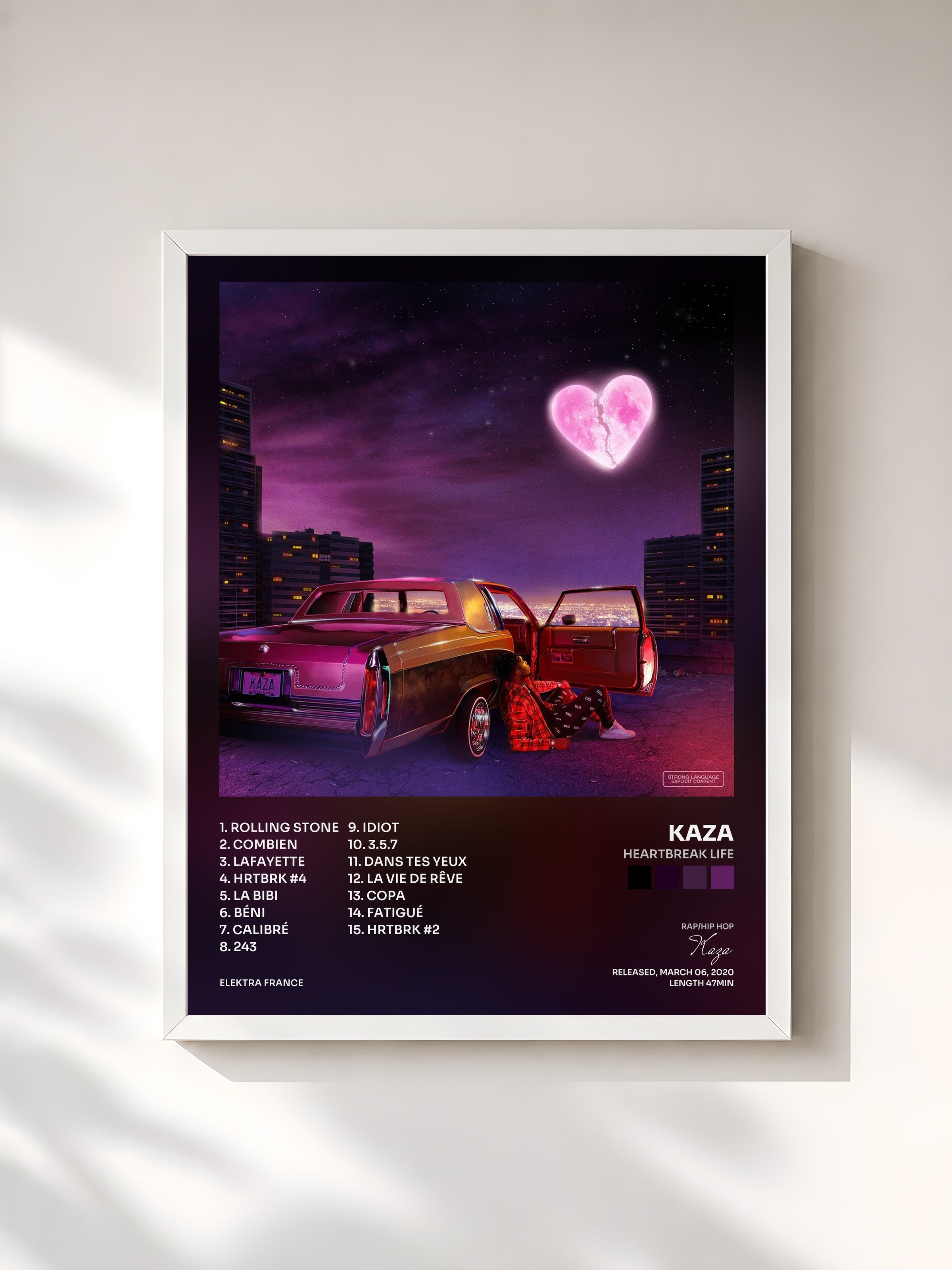 #blanc Tableau de l'album HEARTBREAK LIFE de Kaza, cadre blanc, imprimé et encadré en France