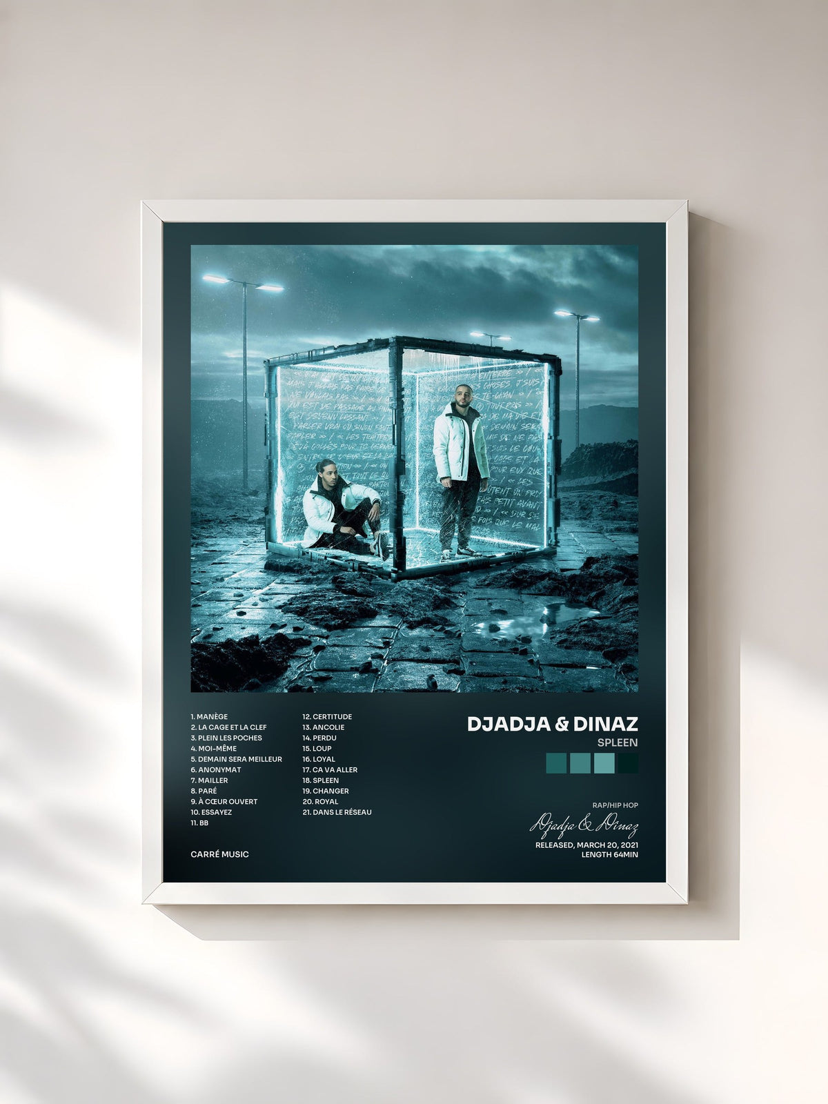 #blanc Tableau de l'album Spleen de Djadja & Dinaz, cadre blanc, imprimé et encadré en France