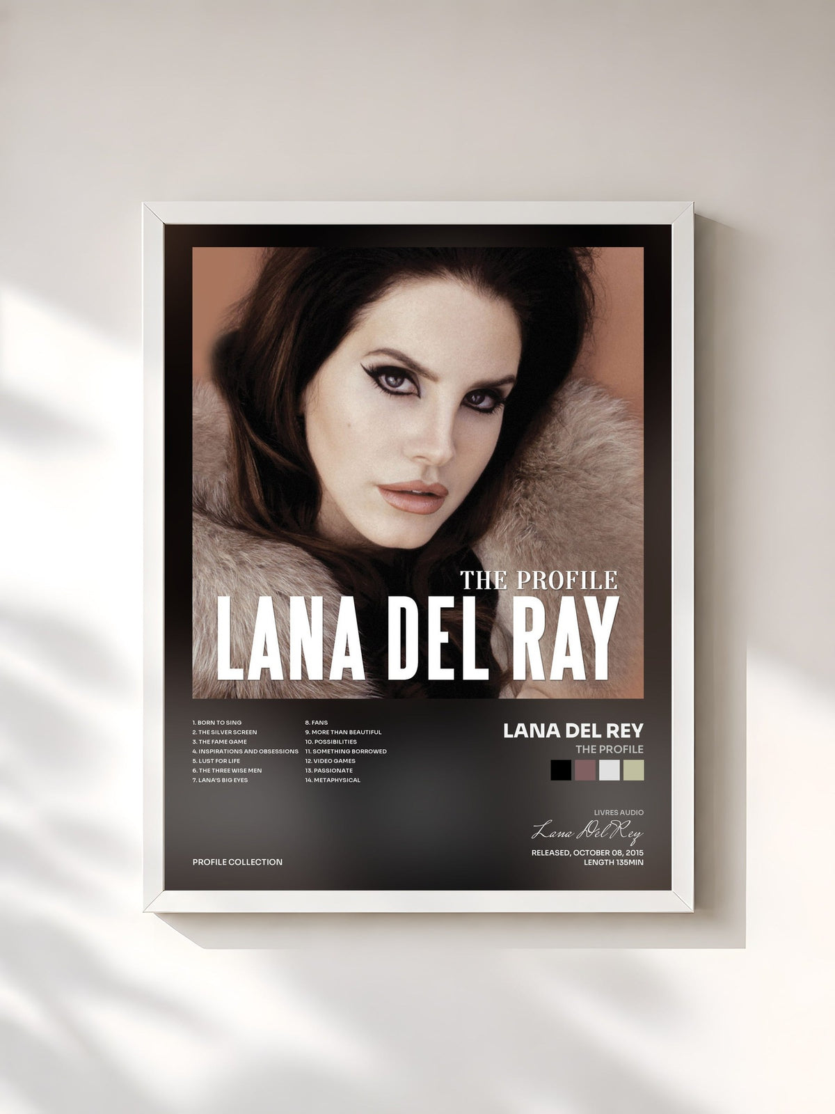 #blanc Tableau de l'album The Profile de Lana Del Rey, cadre blanc, imprimé et encadré en France