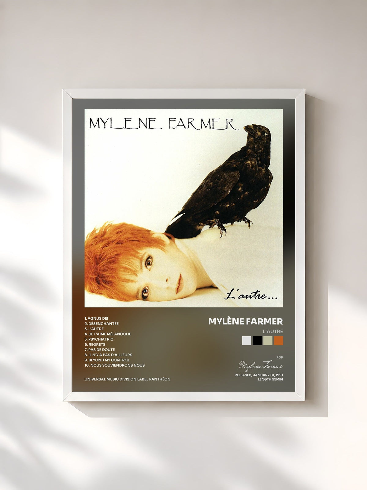 #blanc Tableau de l'album L'Autre de Mylène Farmer, cadre blanc, imprimé et encadré en France