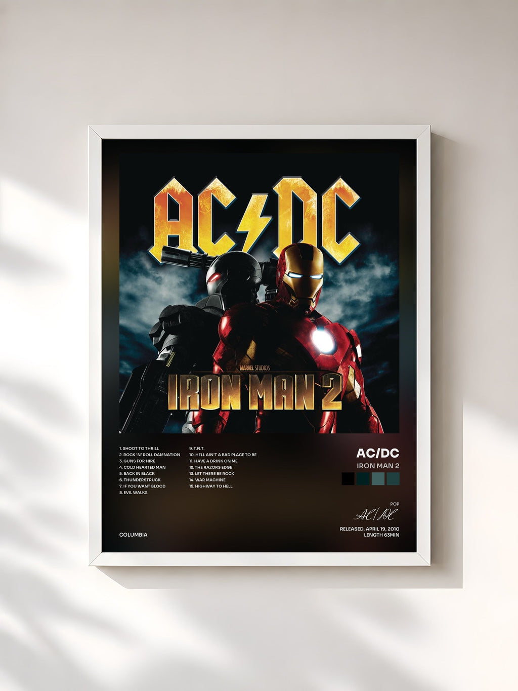 #blanc Tableau de l'album Iron Man 2 de AC/DC, cadre blanc, imprimé et encadré en France
