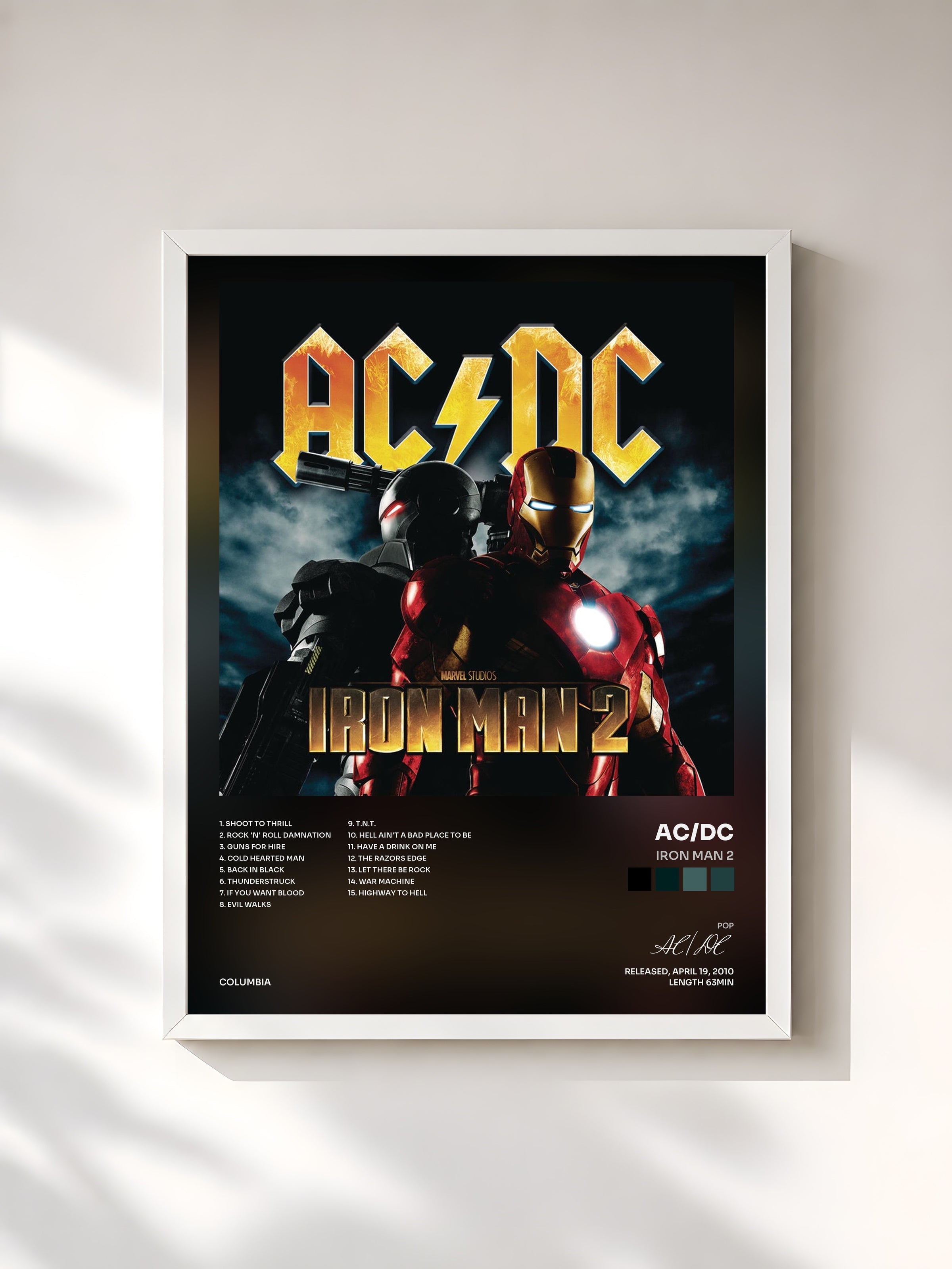 #blanc Tableau de l'album Iron Man 2 de AC/DC, cadre blanc, imprimé et encadré en France