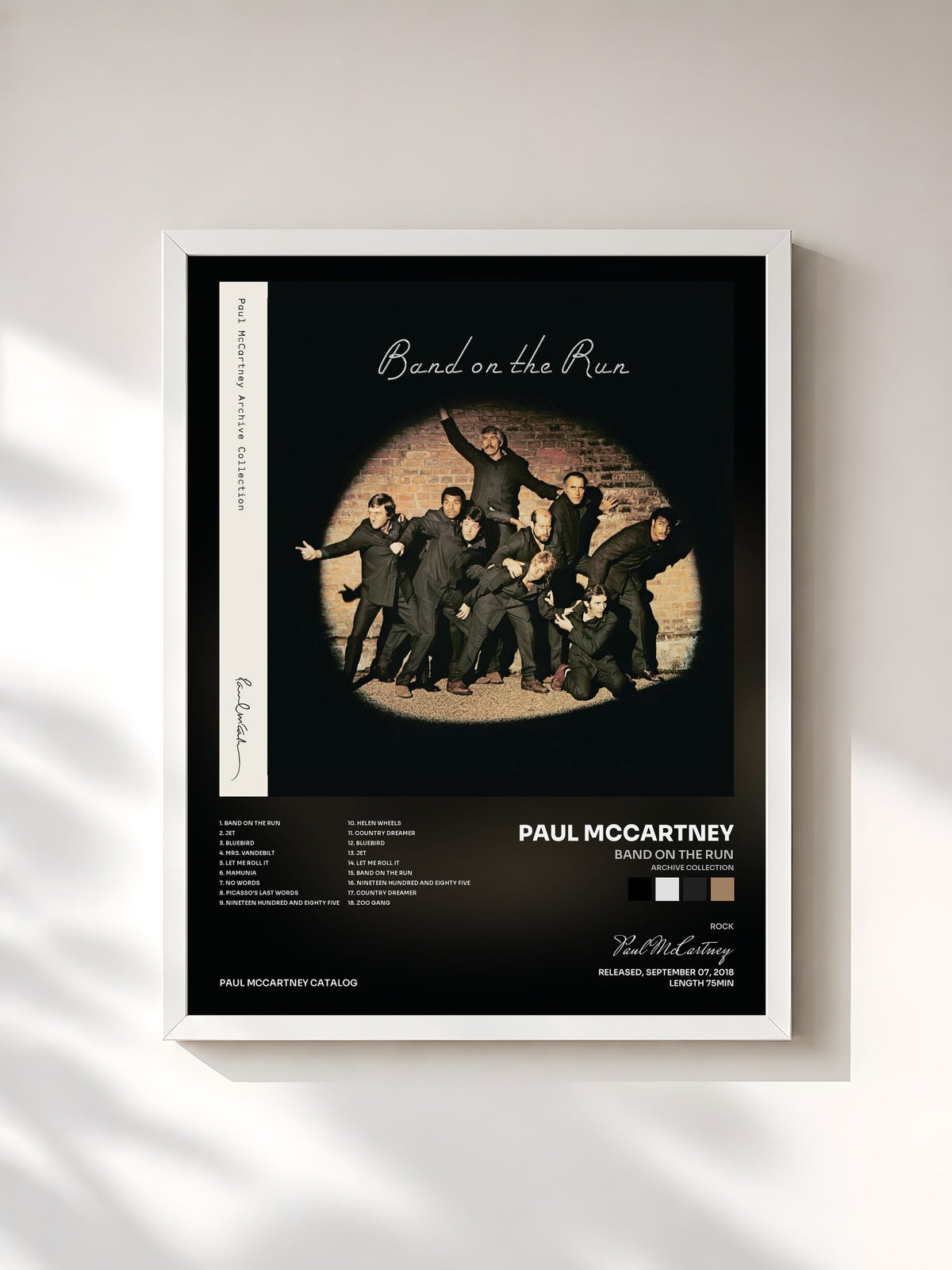 #blanc Tableau de l'album Band On The Run (Archive Collection) de Paul McCartney, cadre blanc, imprimé et encadré en France