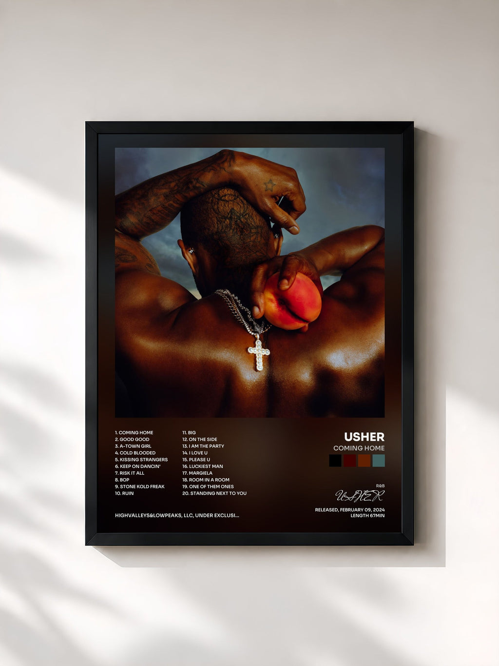 #noir Tableau de l'album COMING HOME de USHER, cadre noir, imprimé et encadré en France