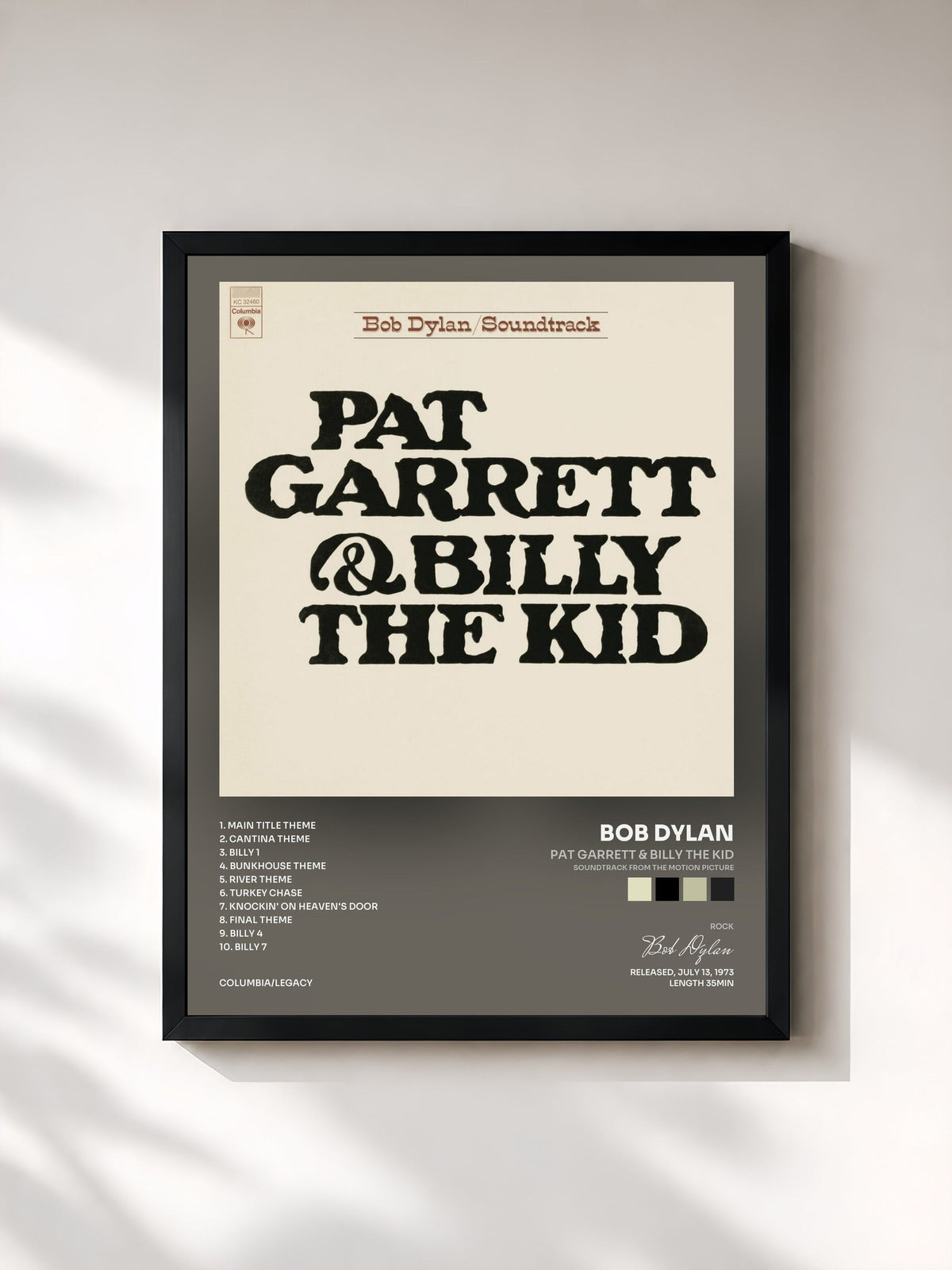 #noir Tableau de l'album Pat Garrett & Billy The Kid (Soundtrack From The Motion Picture) de Bob Dylan, cadre noir, imprimé et encadré en France