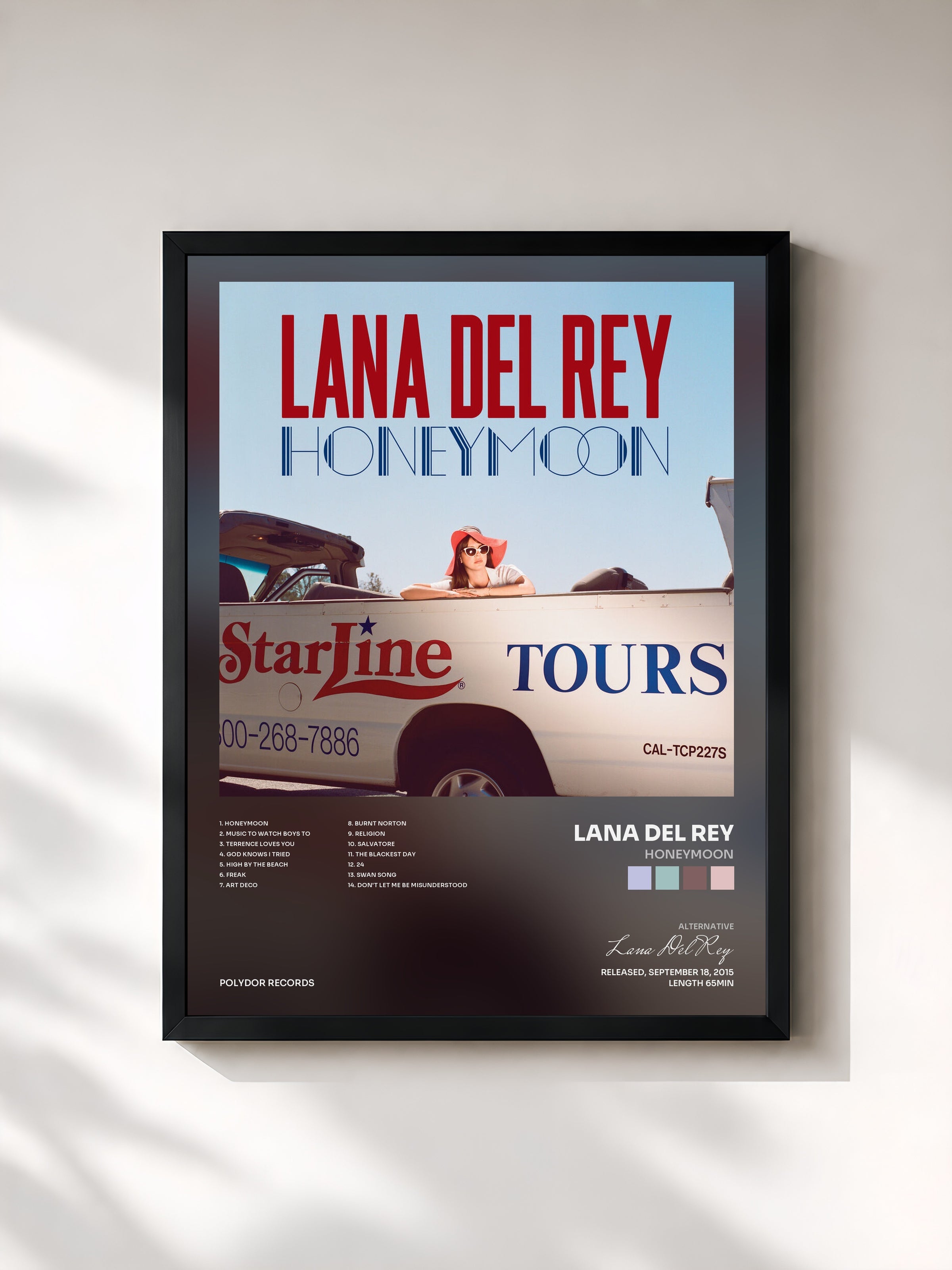 #noir Tableau de l'album Honeymoon de Lana Del Rey, cadre noir, imprimé et encadré en France