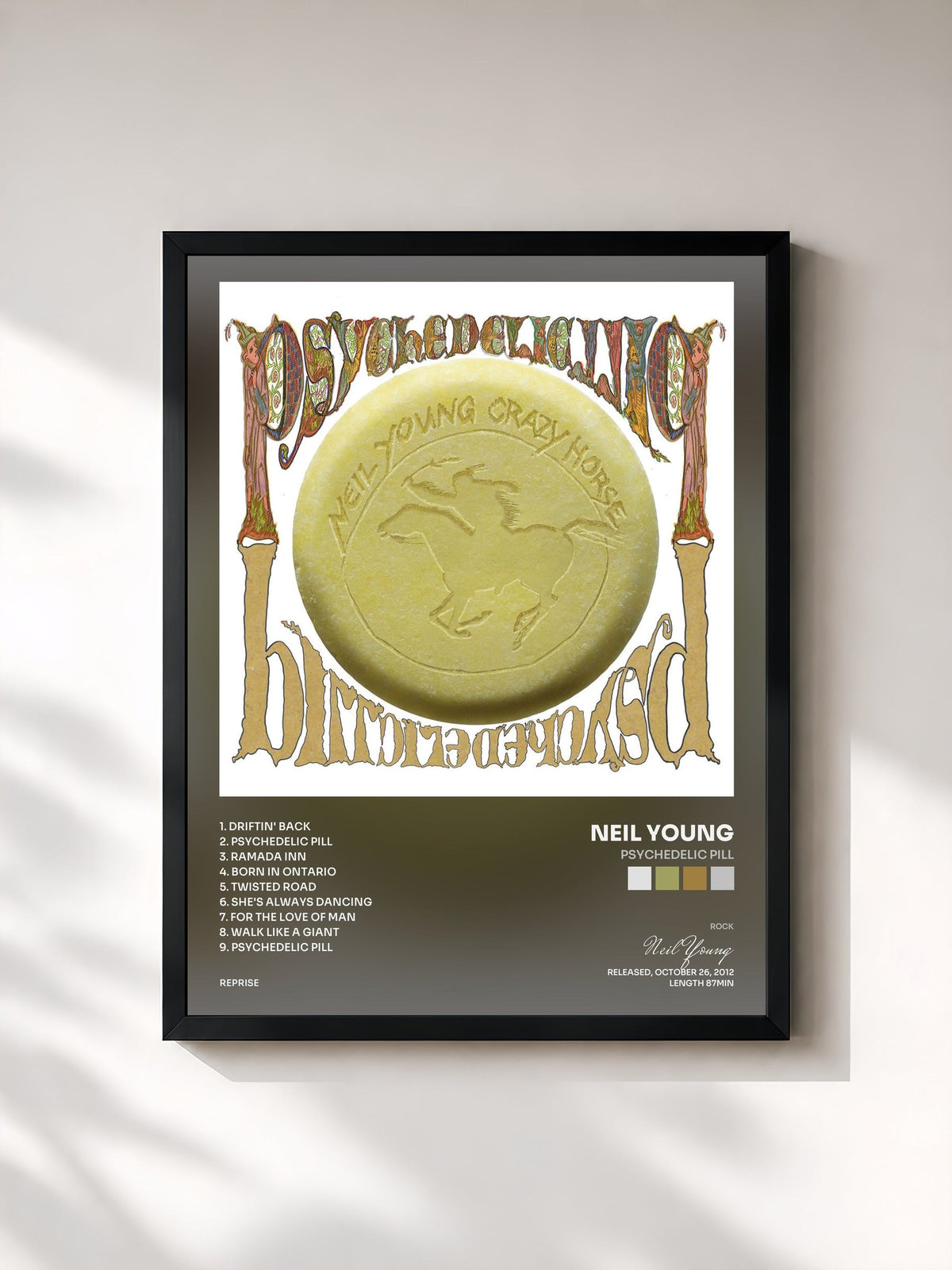 #noir Tableau de l'album Psychedelic Pill de Neil Young, cadre noir, imprimé et encadré en France