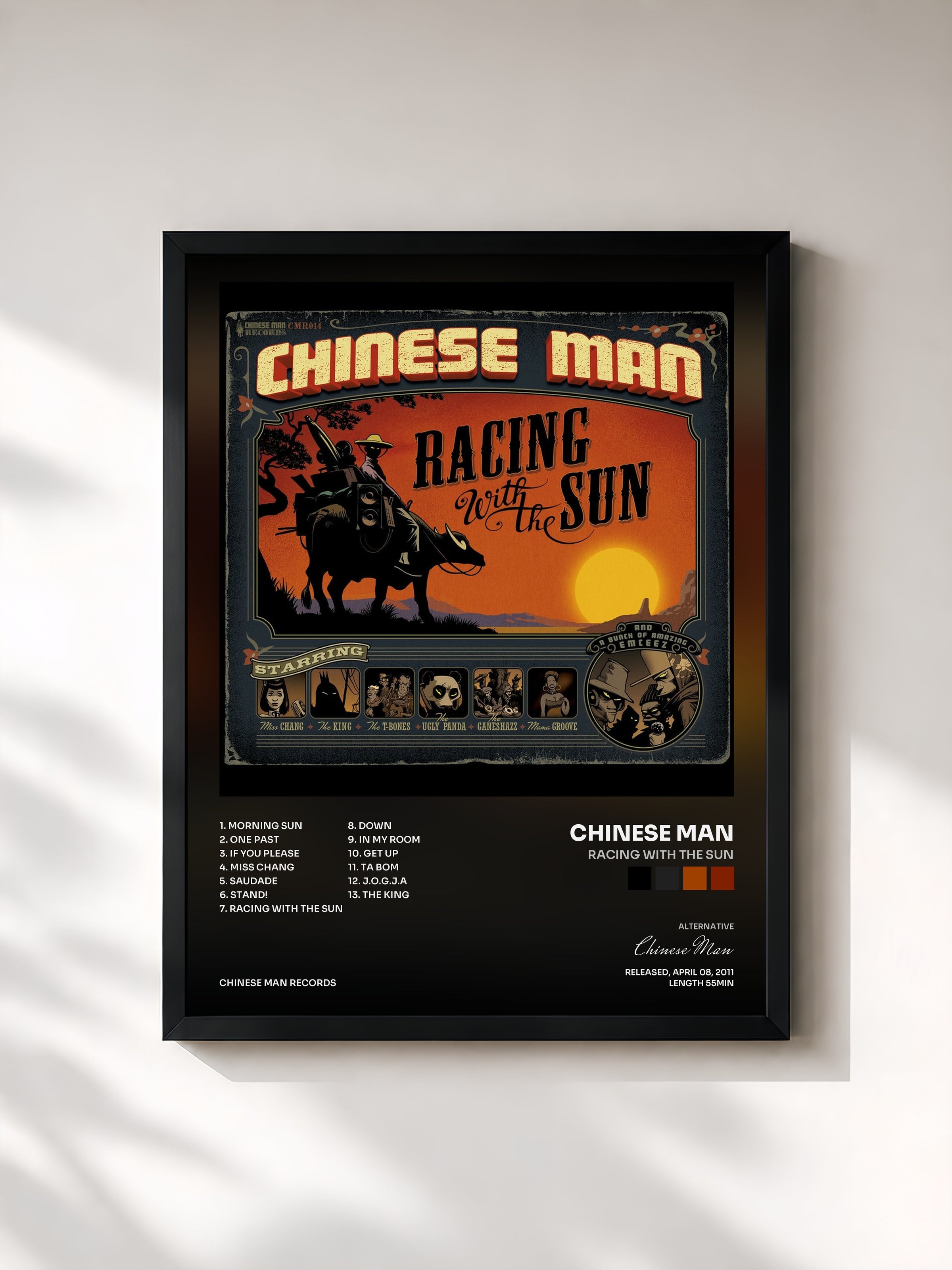 #noir Racing With the Sun by Chinese Man as a framed art print, black frame, printed and framed in France