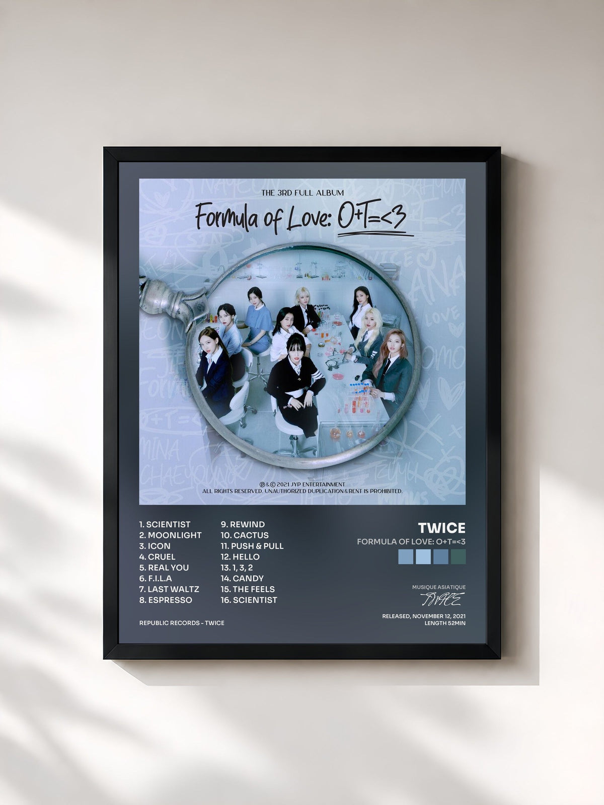 #noir Tableau de l'album Formula of Love: O+T=<3 de TWICE, cadre noir, imprimé et encadré en France