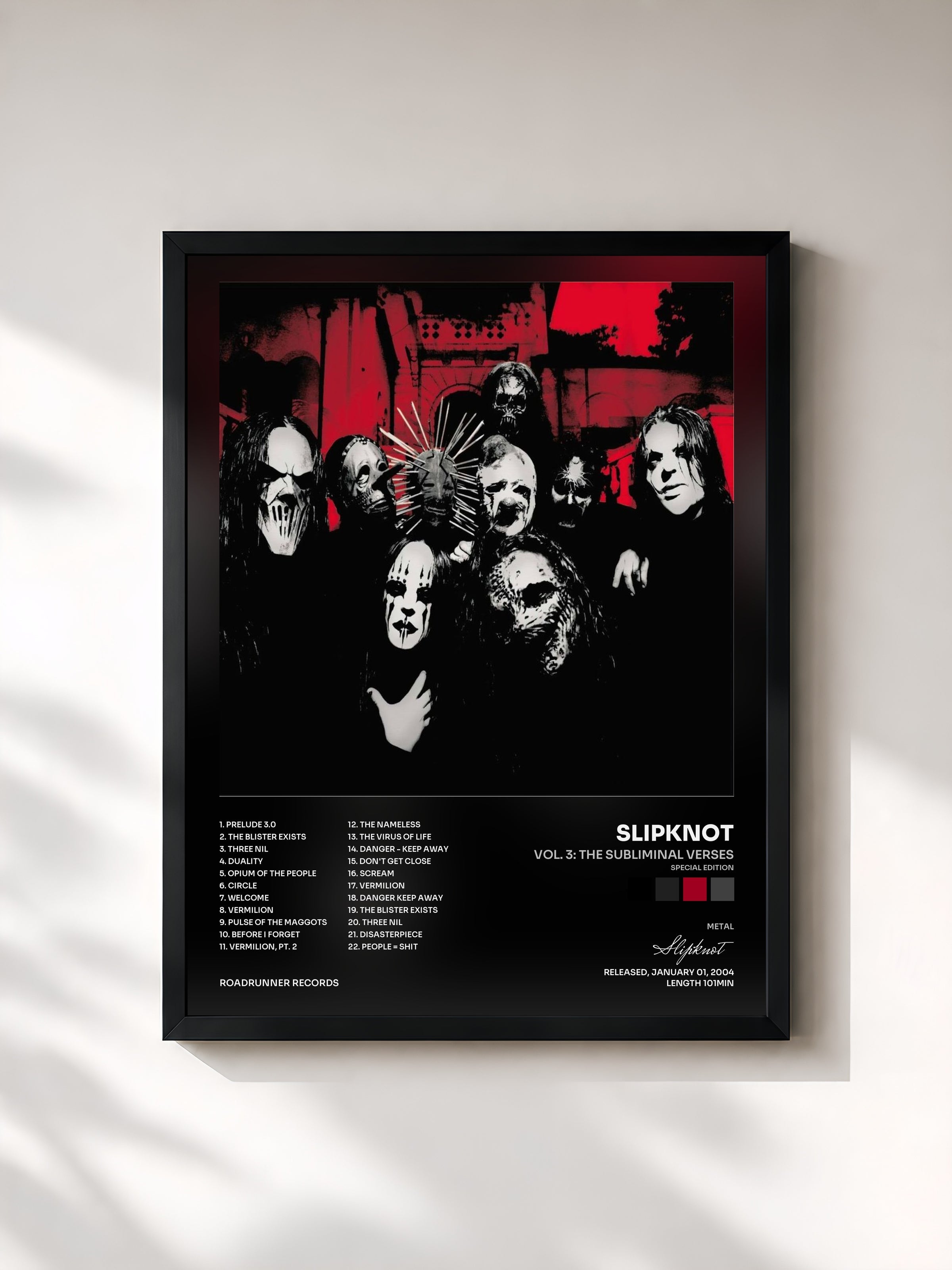#noir Tableau de l'album Vol. 3: The Subliminal Verses (Special Edition) de Slipknot, cadre noir, imprimé et encadré en France