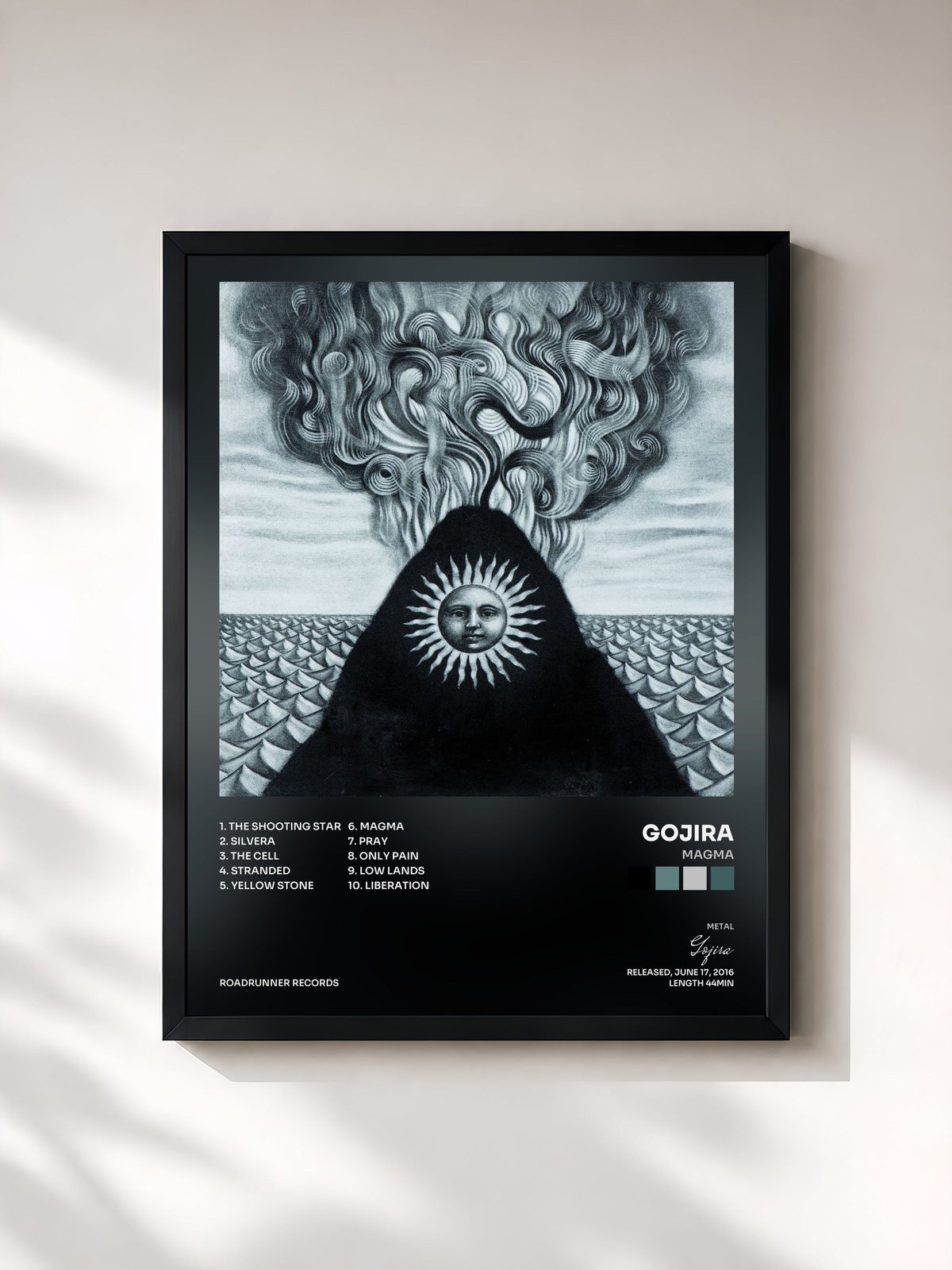 #noir Tableau de l'album Magma de Gojira, cadre noir, imprimé et encadré en France