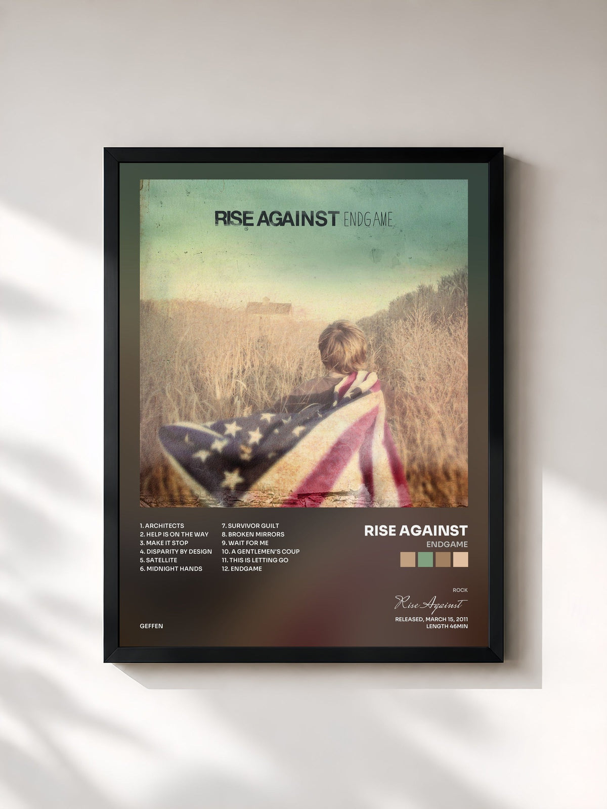 #noir Tableau de l'album Endgame de Rise Against, cadre noir, imprimé et encadré en France
