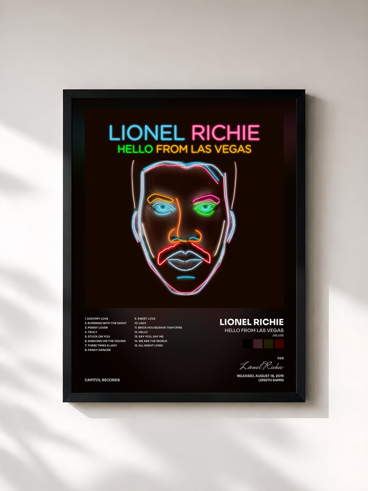 #noir Tableau de l'album Hello From Las Vegas (Deluxe) de Lionel Richie, cadre noir, imprimé et encadré en France