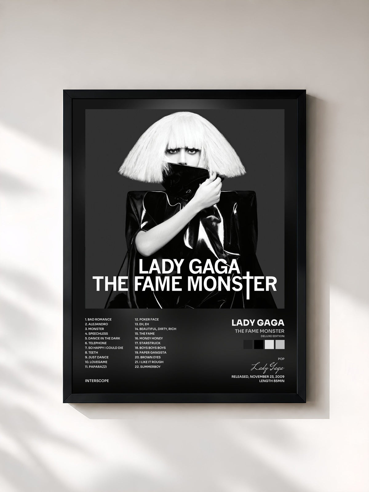 #noir Tableau de l'album The Fame Monster (Deluxe Edition) de Lady Gaga, cadre noir, imprimé et encadré en France
