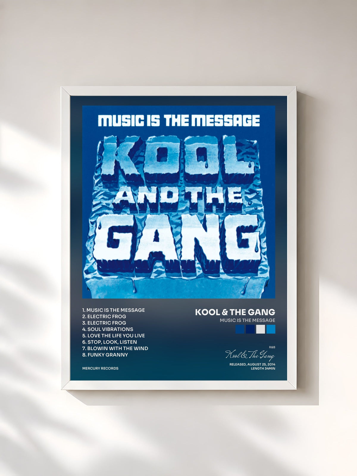 #blanc Music Is The Message von Kool & The Gang als gerahmter Kunstdruck, weißer Rahmen, gedruckt und gerahmt in Frankreich