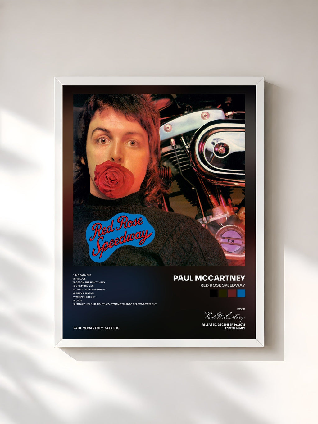#blanc Red Rose Speedway de Paul McCartney en lámina enmarcada, marco blanco, impresa y enmarcada en Francia