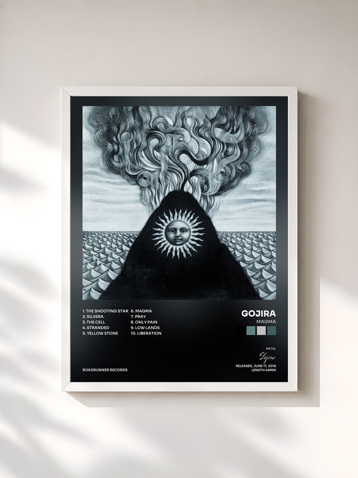 #blanc Tableau de l'album Magma de Gojira, cadre blanc, imprimé et encadré en France