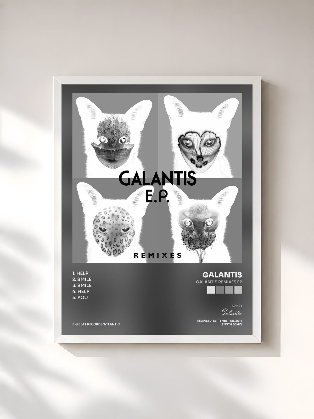 #blanc Tableau de l'album Galantis Remixes EP de Galantis, cadre blanc, imprimé et encadré en France