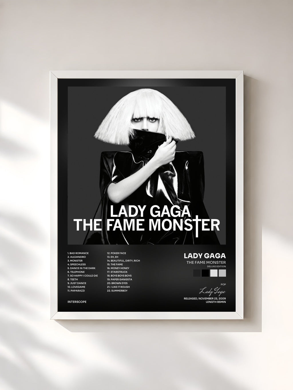 #blanc Tableau de l'album The Fame Monster (Deluxe Edition) de Lady Gaga, cadre blanc, imprimé et encadré en France