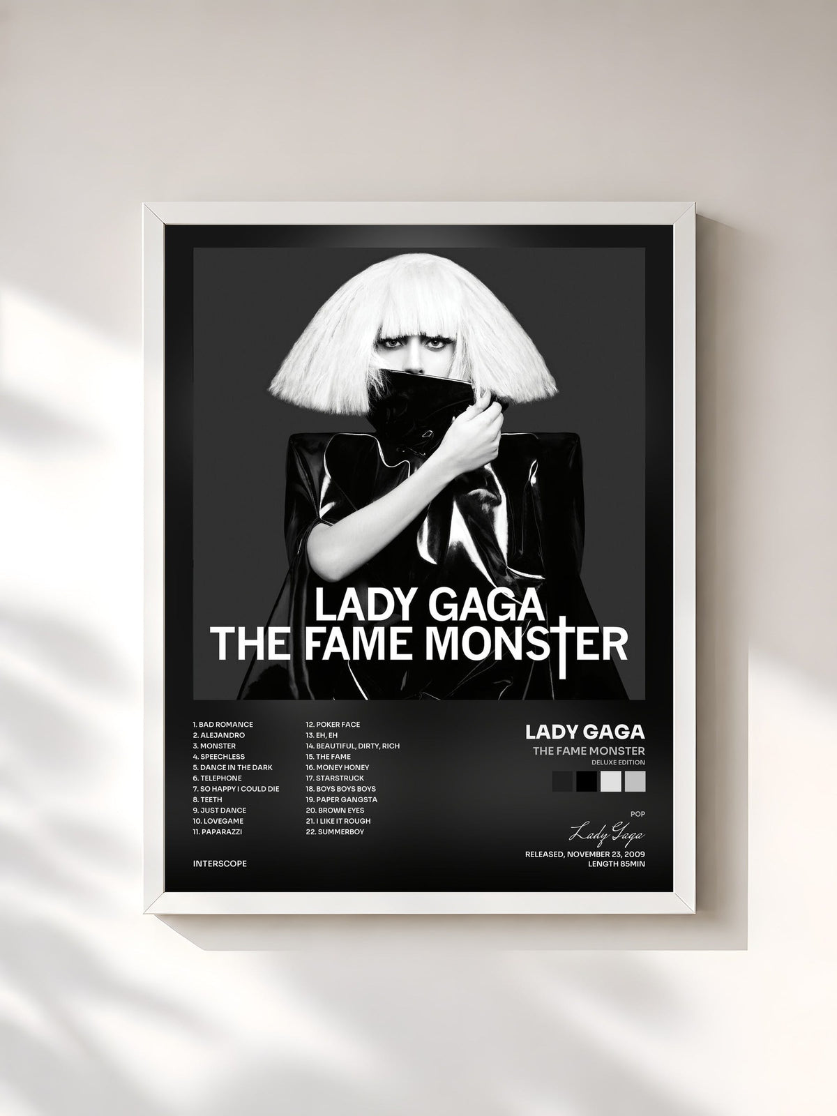 #blanc Tableau de l'album The Fame Monster (Deluxe Edition) de Lady Gaga, cadre blanc, imprimé et encadré en France