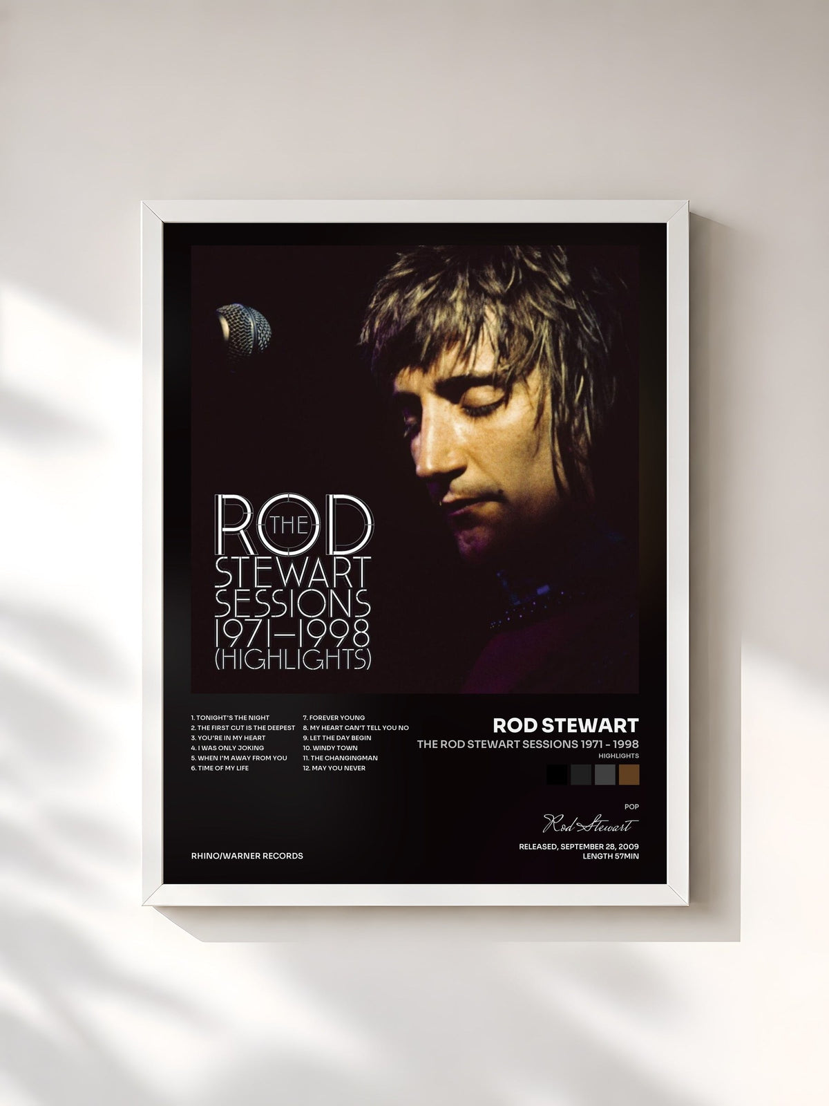 #blanc The Rod Stewart Sessions 1971 - 1998 (Highlights) de Rod Stewart en lámina enmarcada, marco blanco, impresa y enmarcada en Francia