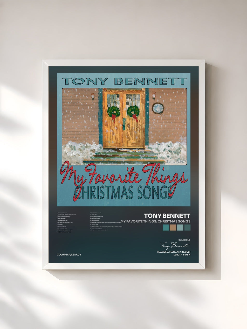 #blanc Tableau de l'album My Favorite Things: Christmas Songs de Tony Bennett, cadre blanc, imprimé et encadré en France