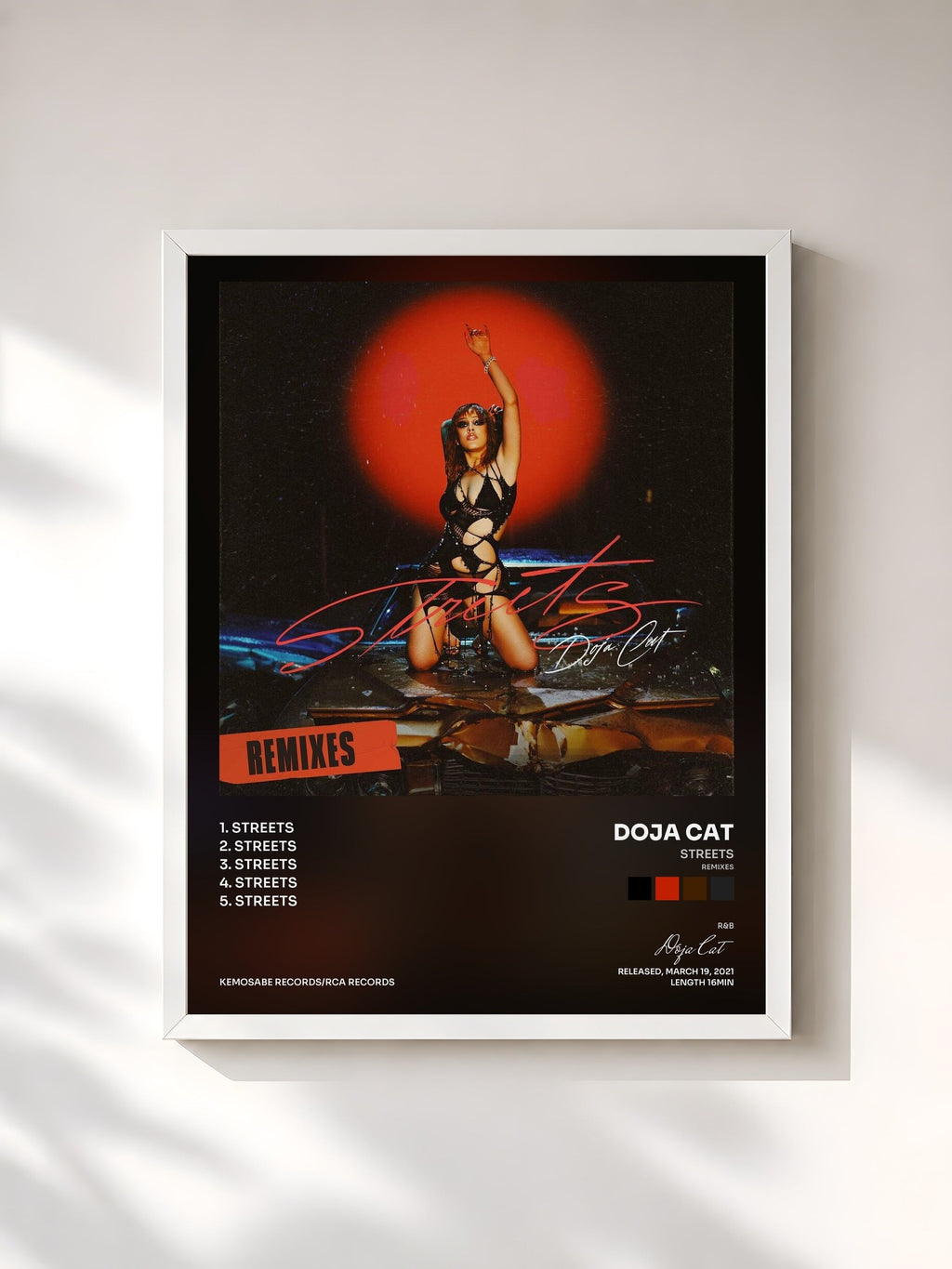 #blanc Tableau de l'album Streets (Remixes) de Doja Cat, cadre blanc, imprimé et encadré en France