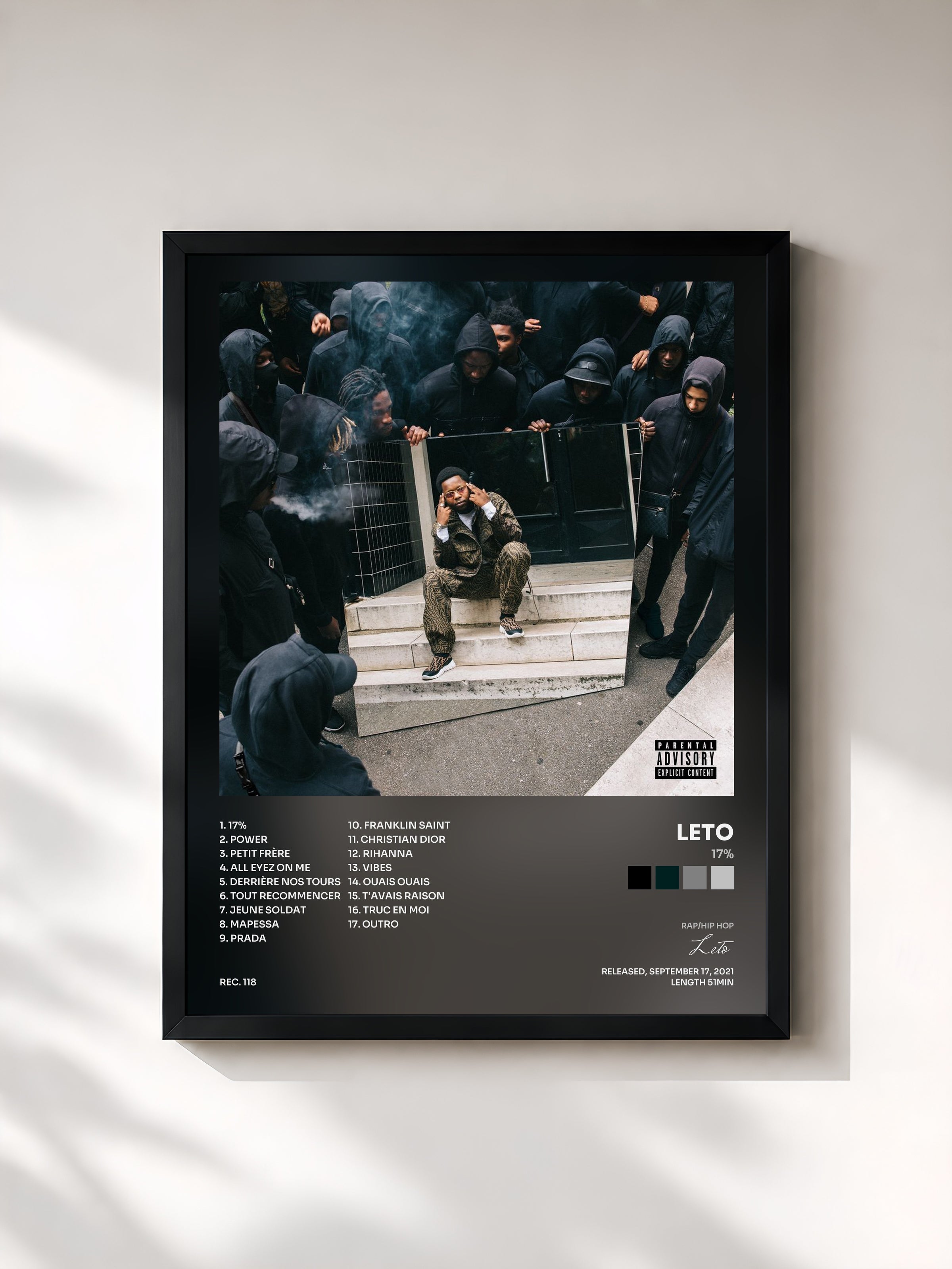 #noir Tableau de l'album 17% de Leto, cadre noir, imprimé et encadré en France
