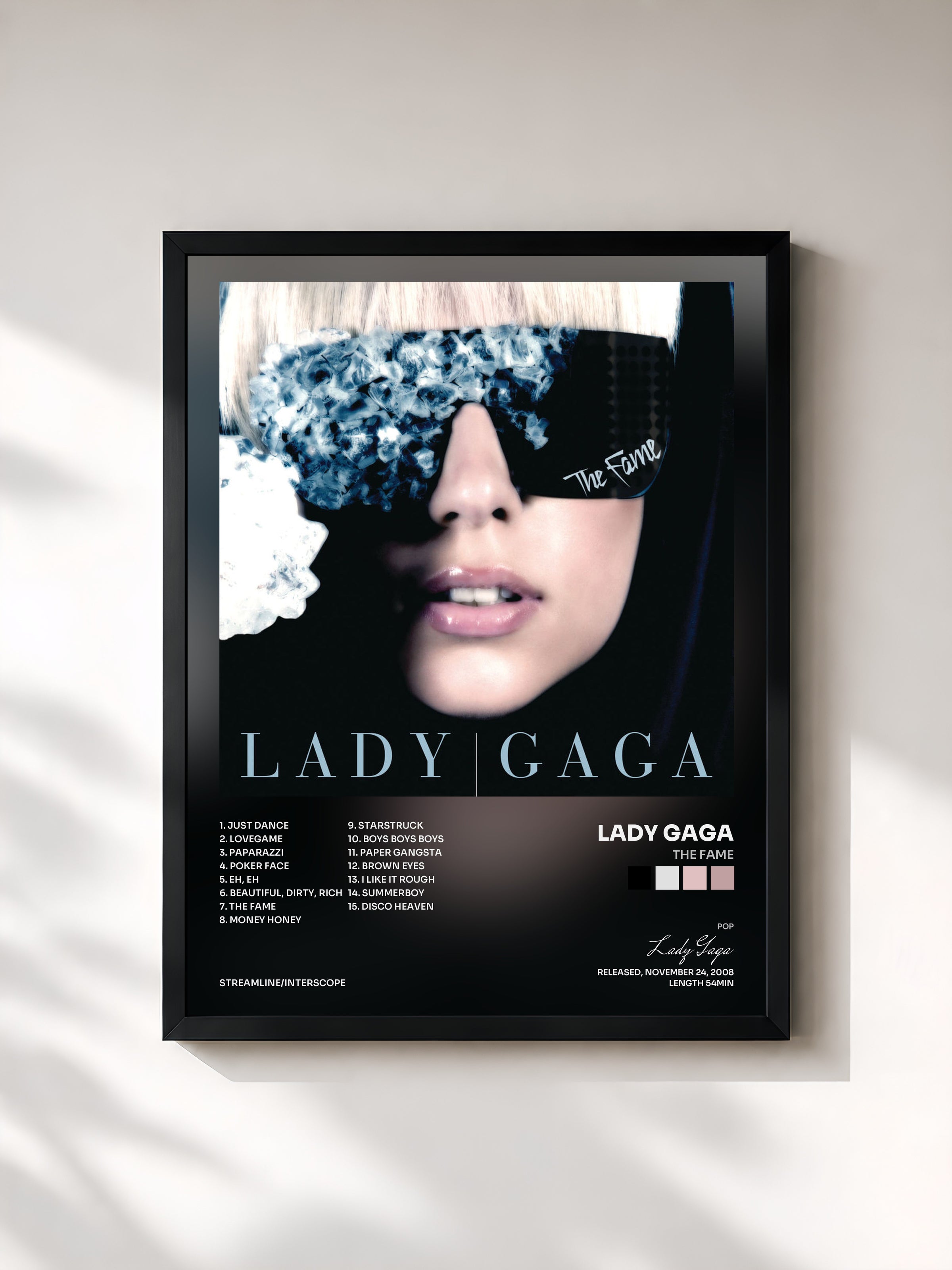 #noir Tableau de l'album The Fame de Lady Gaga, cadre noir, imprimé et encadré en France