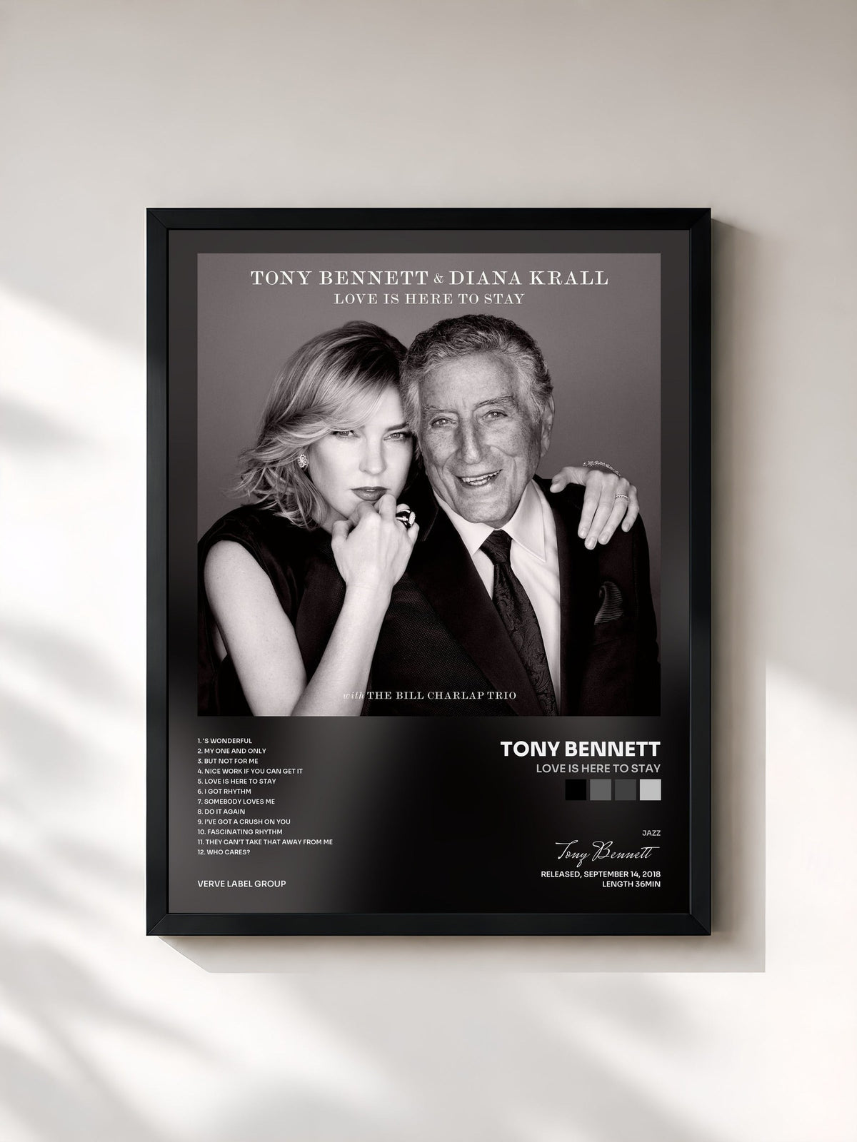 #noir Tableau de l'album Love Is Here To Stay de Tony Bennett, cadre noir, imprimé et encadré en France