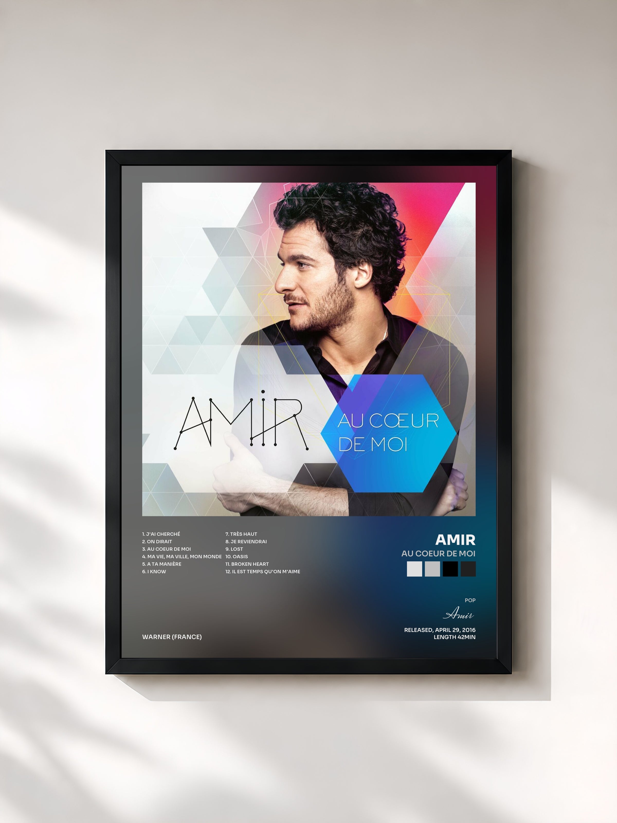 #noir Au coeur de moi de Amir en lámina enmarcada, marco negro, impresa y enmarcada en Francia