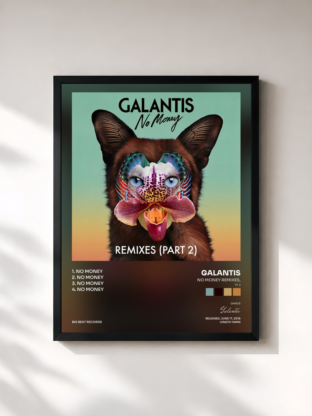 #noir Tableau de l'album No Money Remixes, (Pt. 2) de Galantis, cadre noir, imprimé et encadré en France