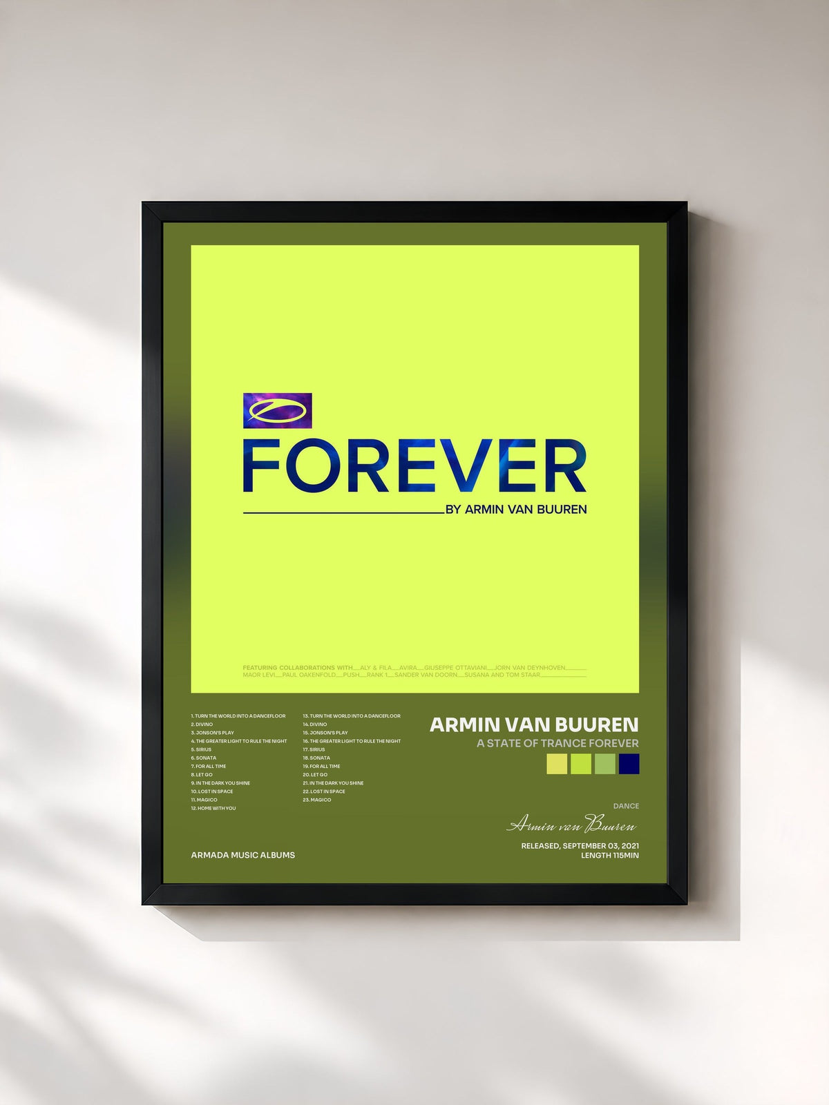 #noir Tableau de l'album A State Of Trance FOREVER de Armin van Buuren, cadre noir, imprimé et encadré en France