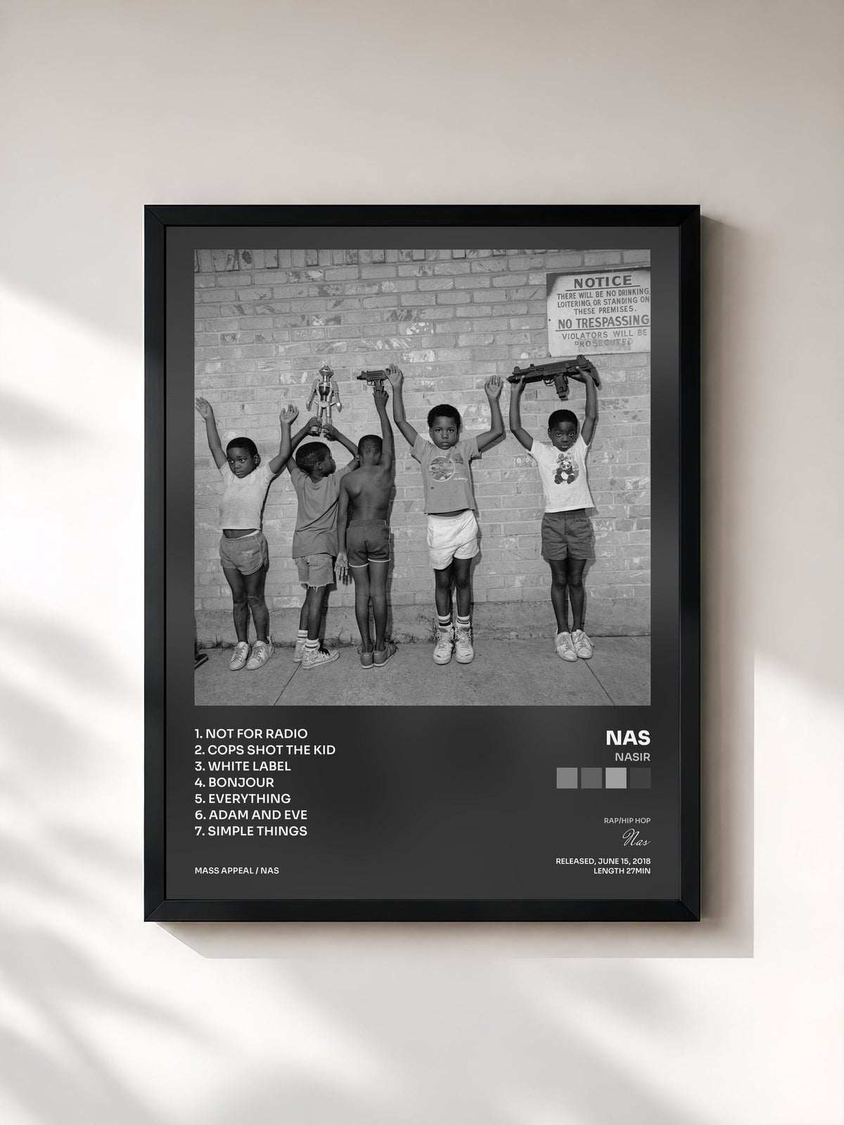 #noir Tableau de l'album NASIR de Nas, cadre noir, imprimé et encadré en France
